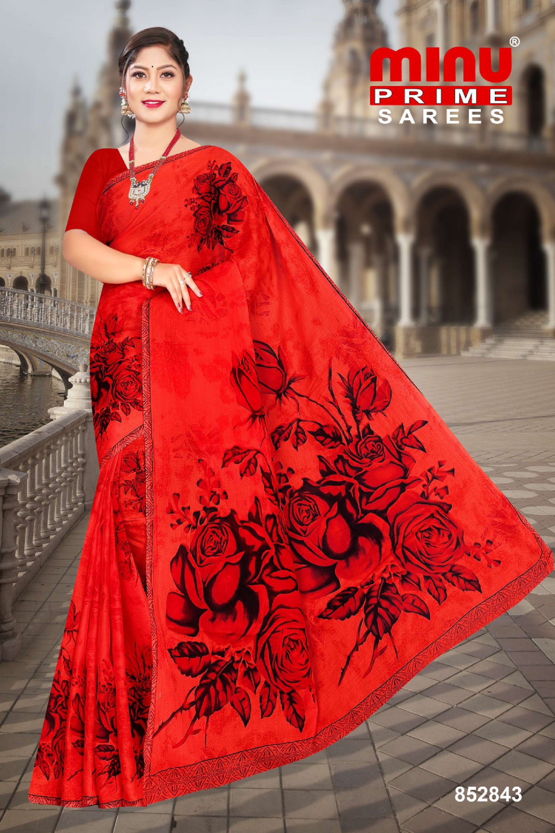 red color printed cotton saree - bulk saree purchase online