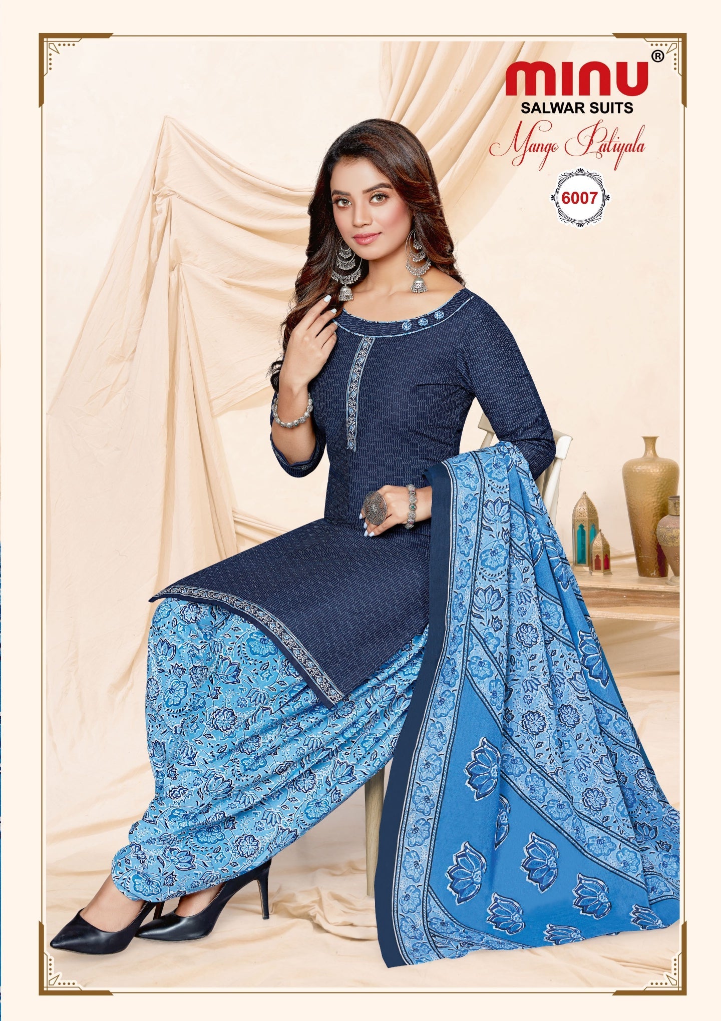 Blue printed salwar suit for wholesalers