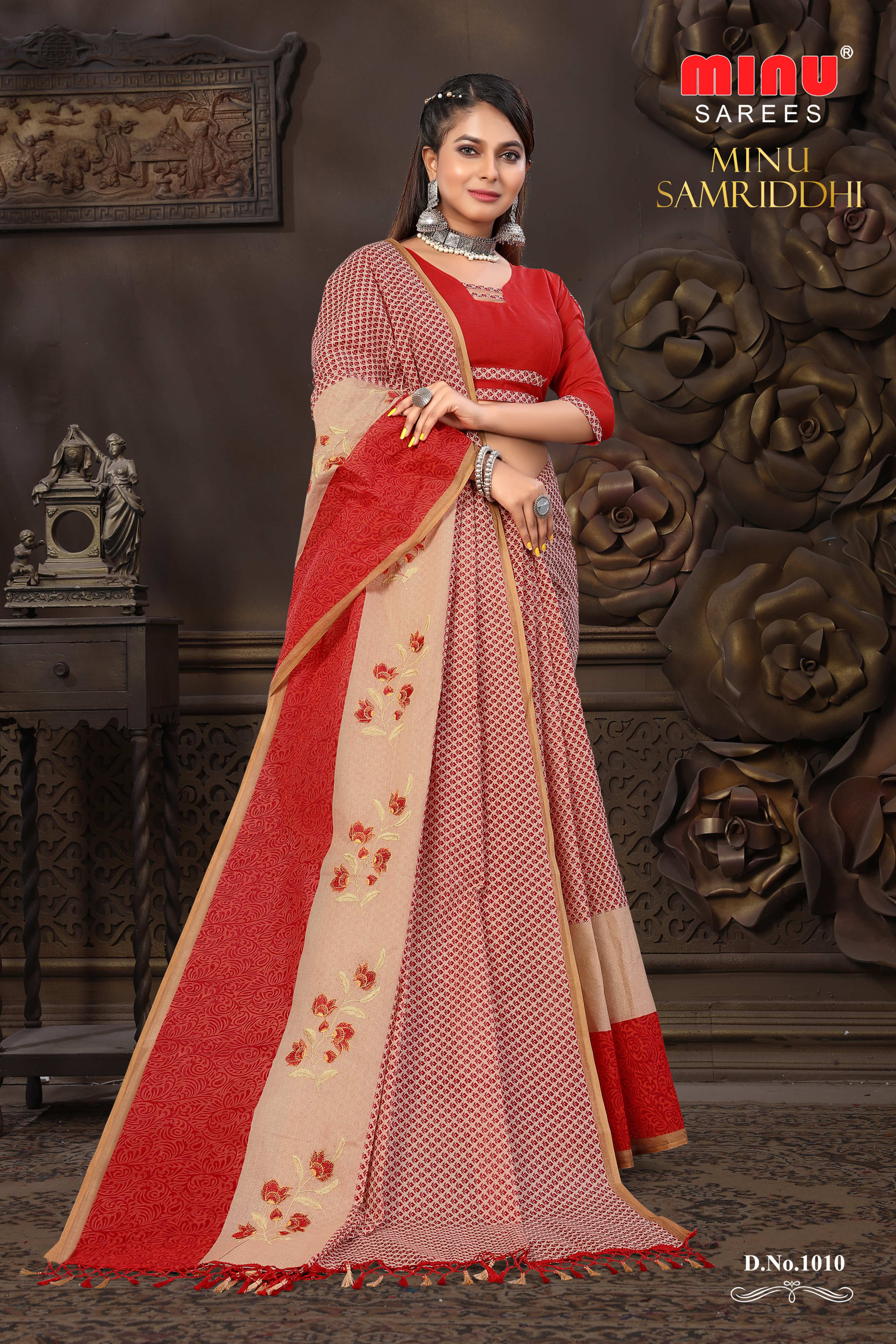 bold and classy cotton embroidered saree for women 