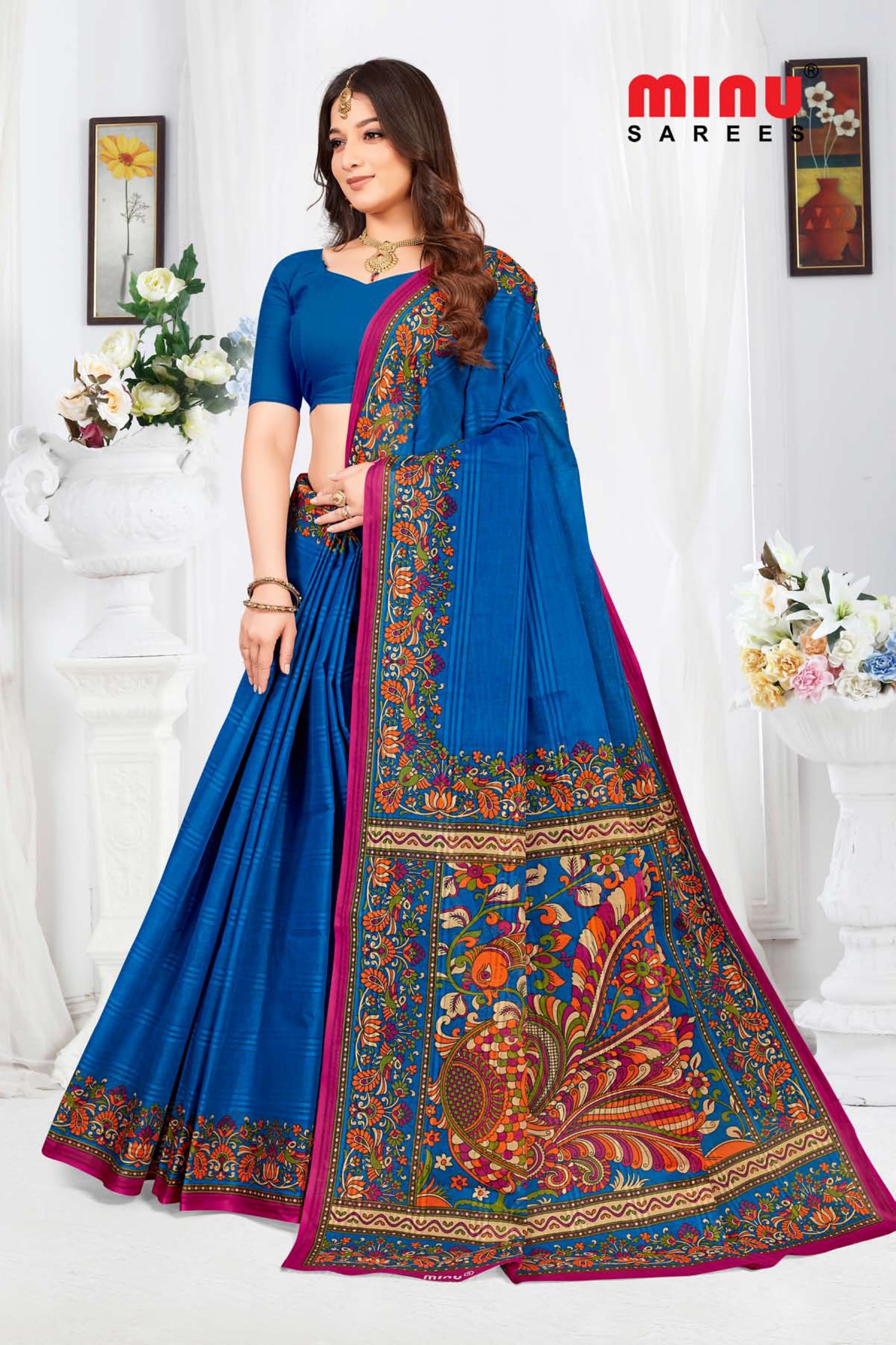 blue printed saree to resellers online 