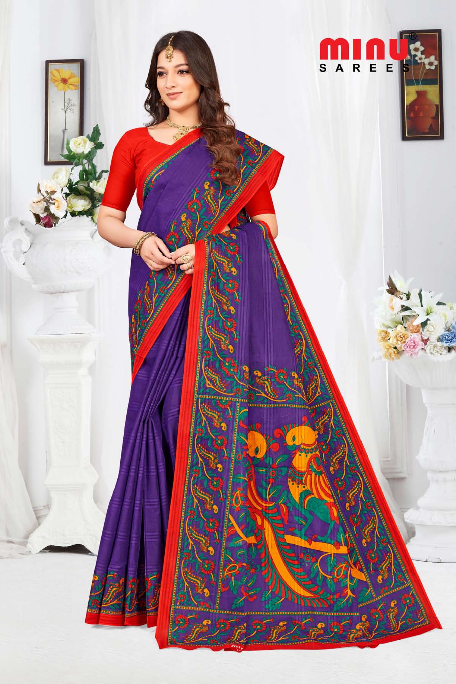 top-quality purple designer printed saree 