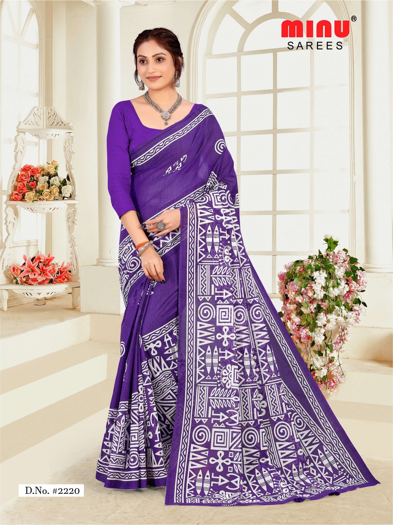 Online image of printed sarees with cotton fabric work