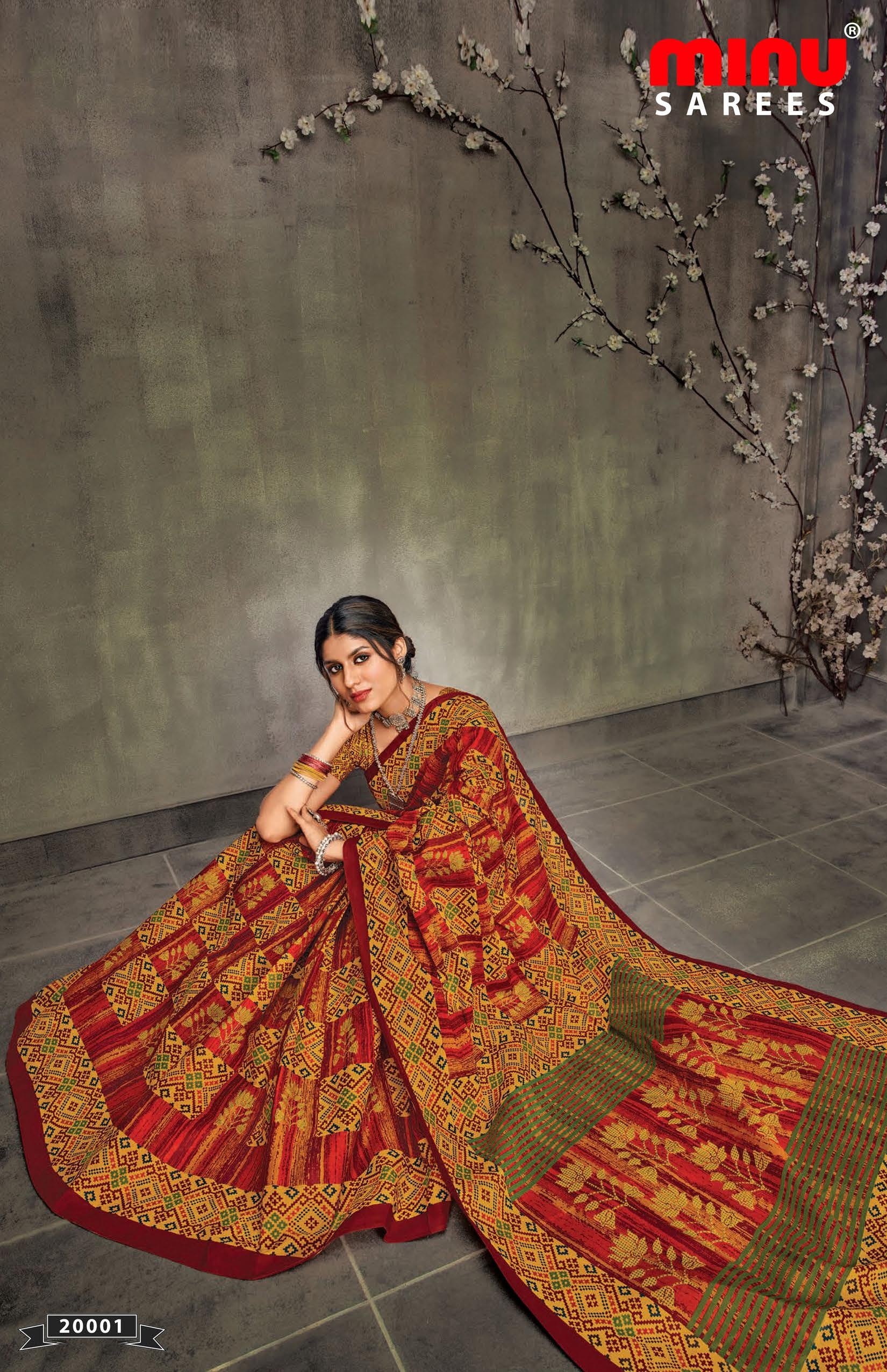 Stylish printed saree wearing women