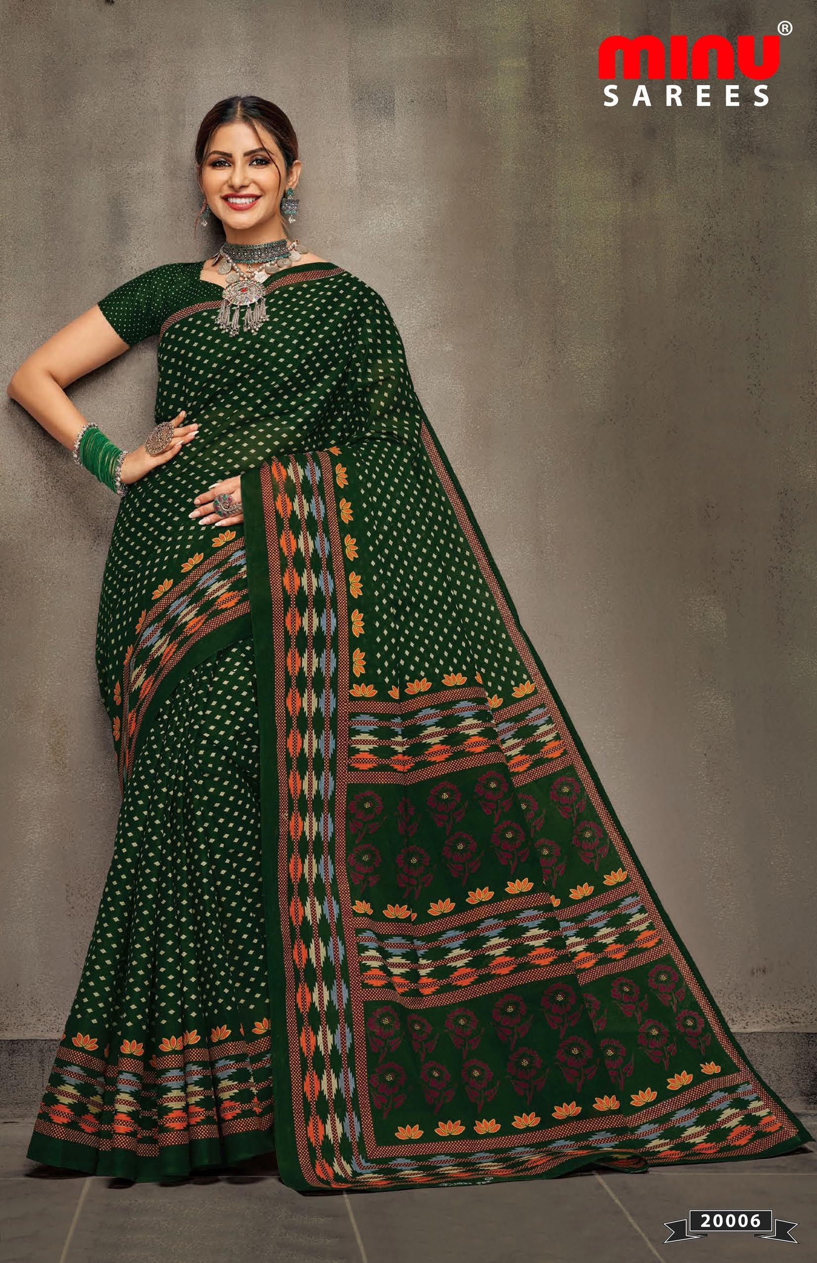 Green color printed saree for online retail