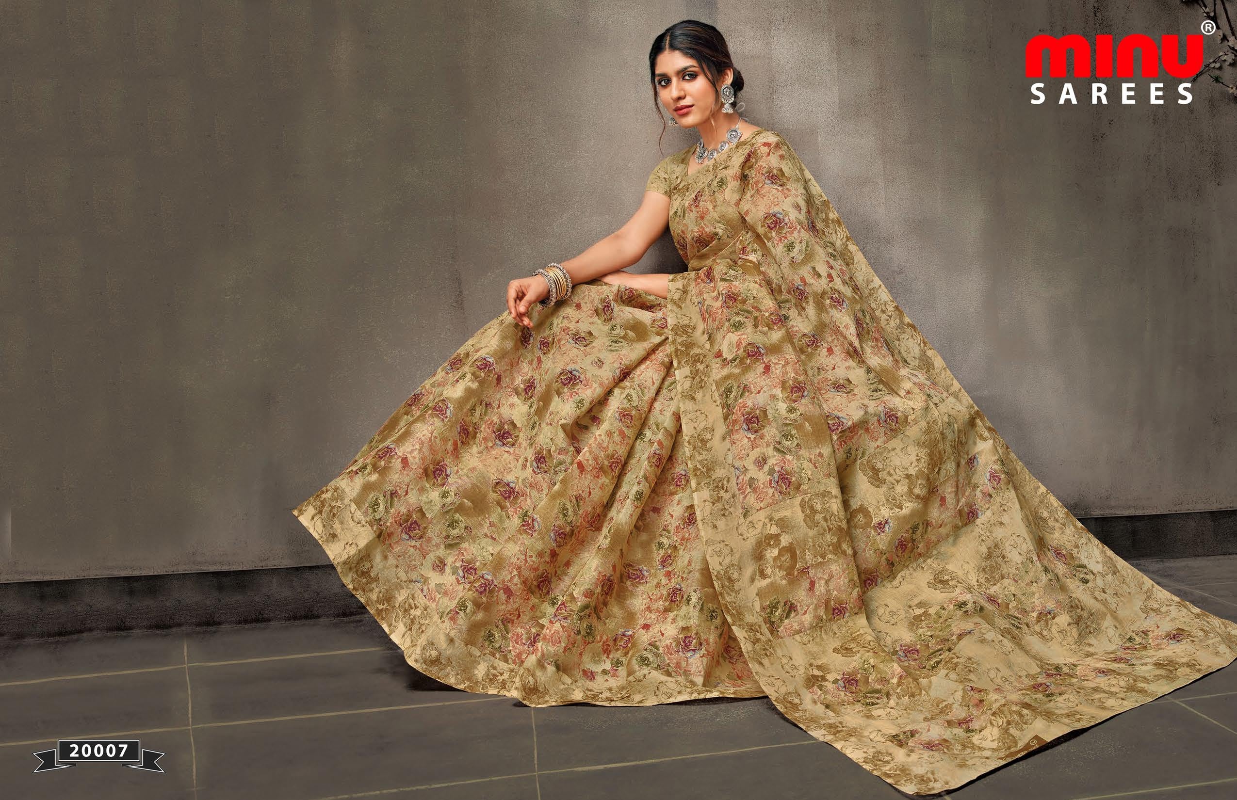 Designer printed saree wearing woman
