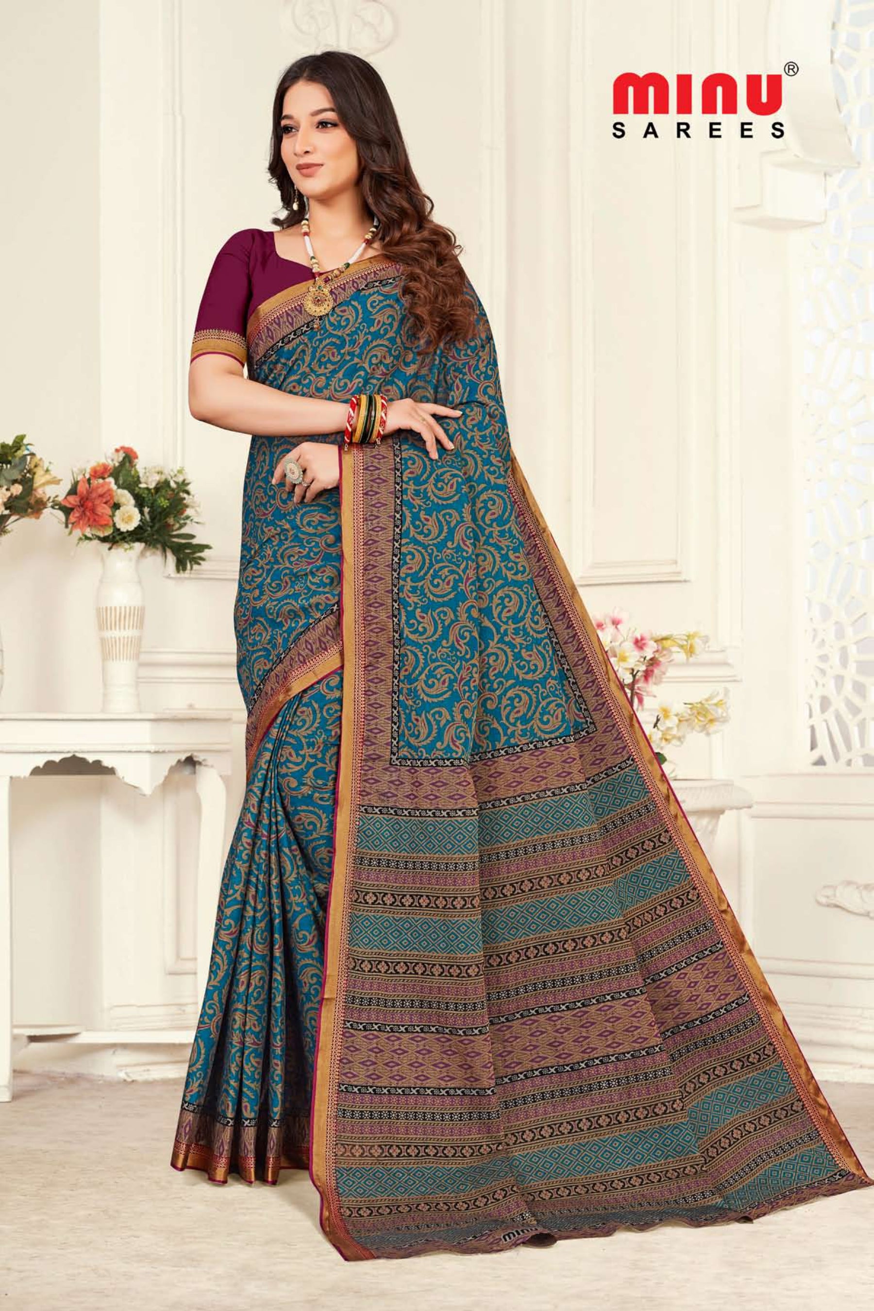 wholesale printed saree wearing woman 