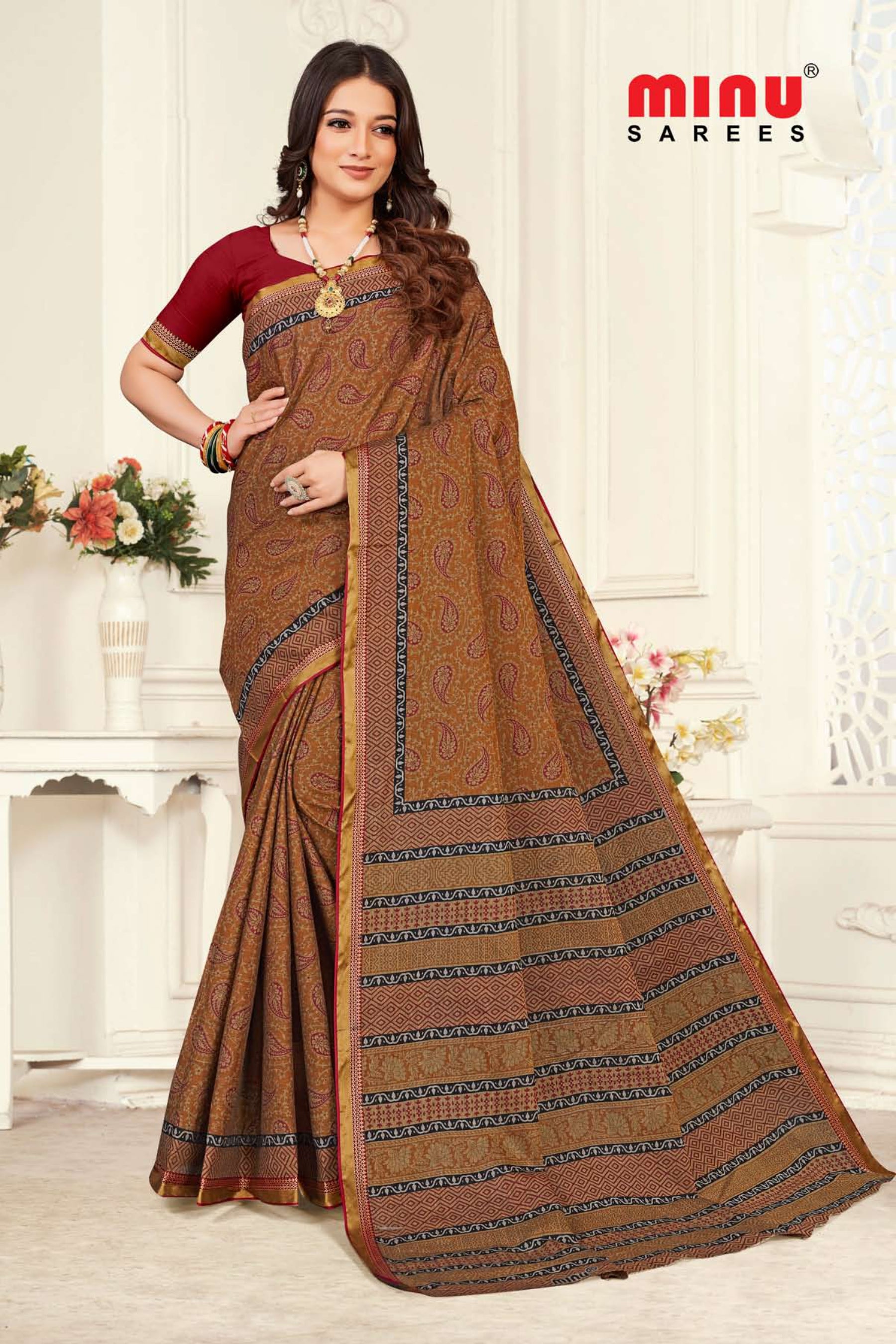 Online image of designer printed saree to resell