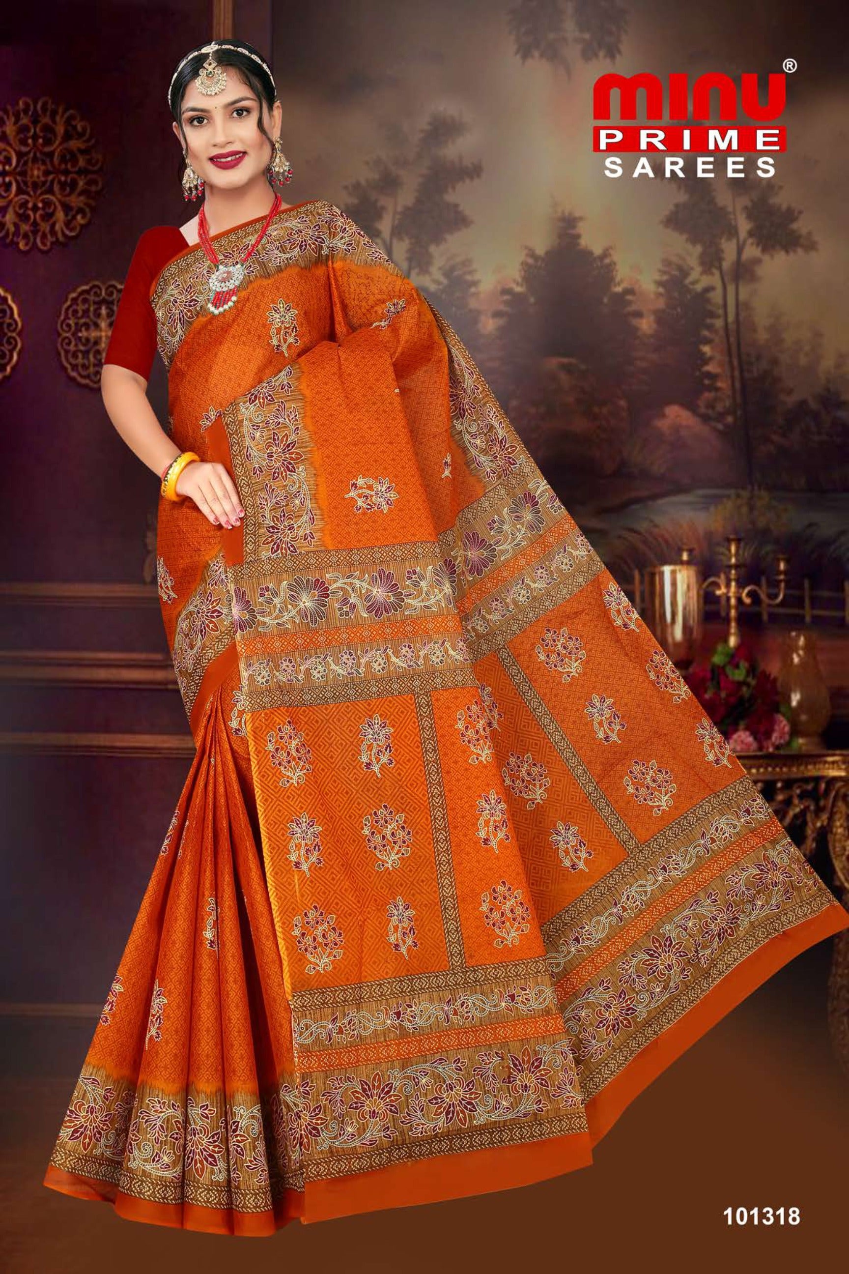 orange printed wholesale sarees online cash on delivery