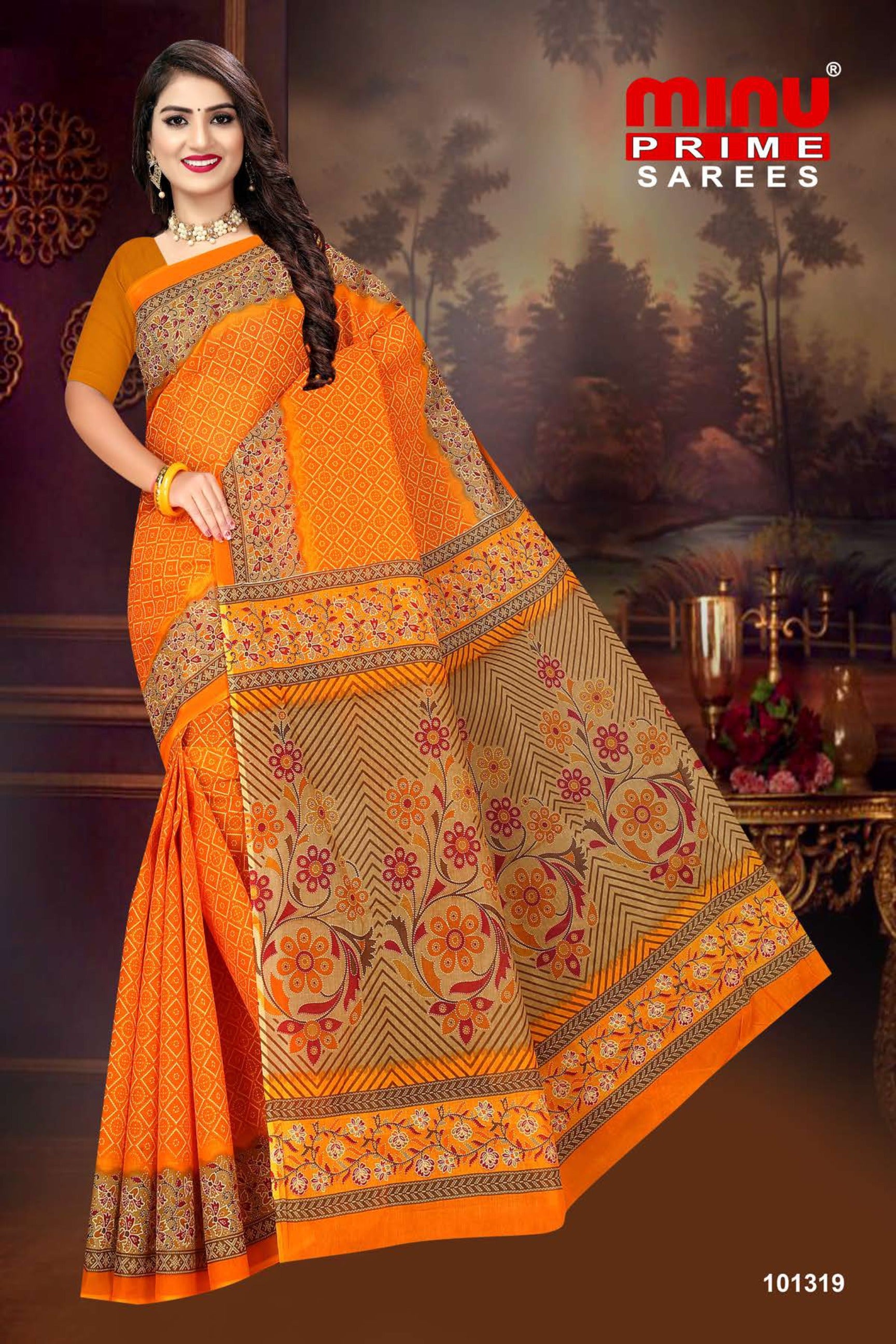 orange cotton saree wearing looking stylish