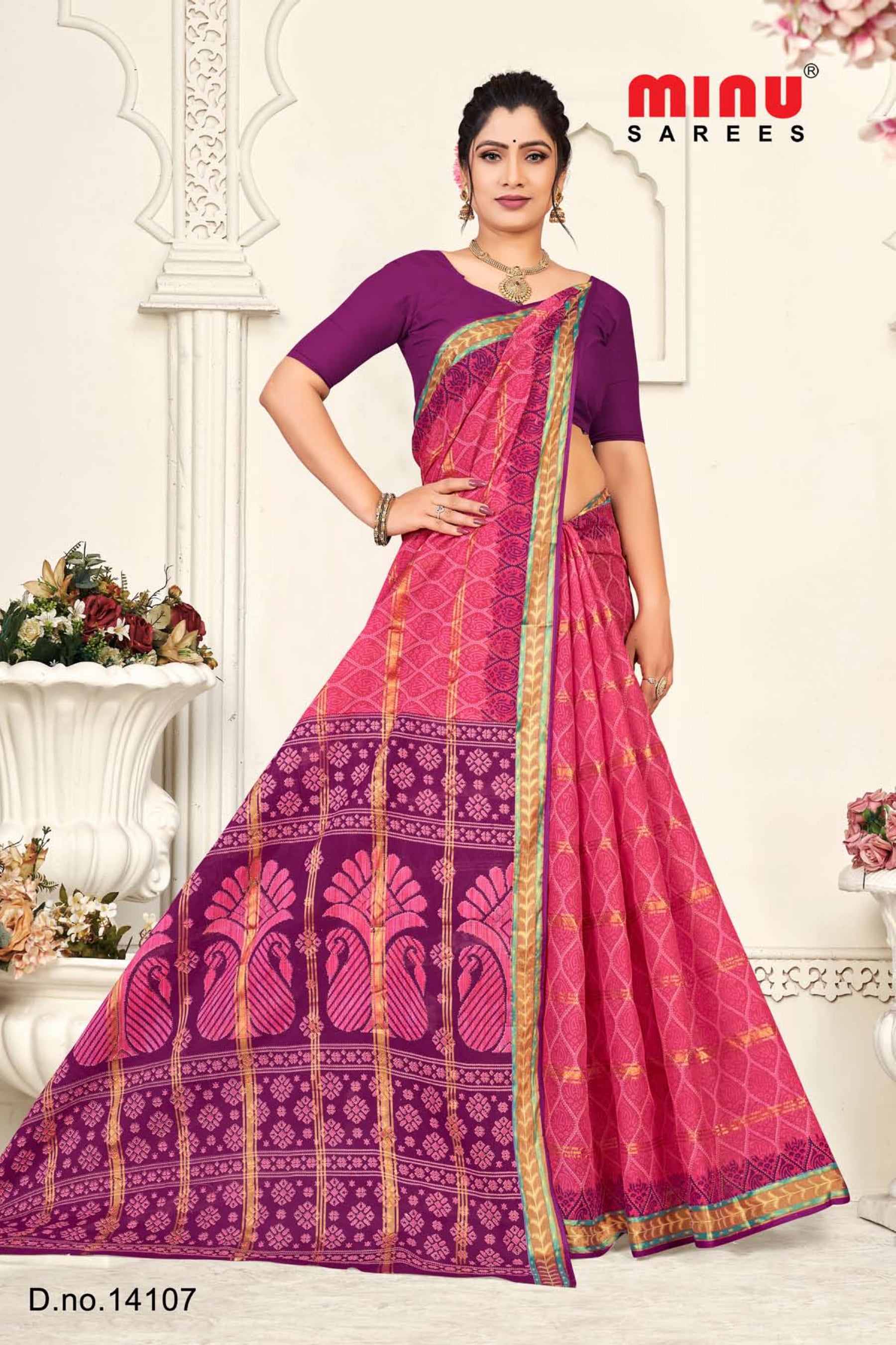 woman wearing top-quality cotton saree for sale 