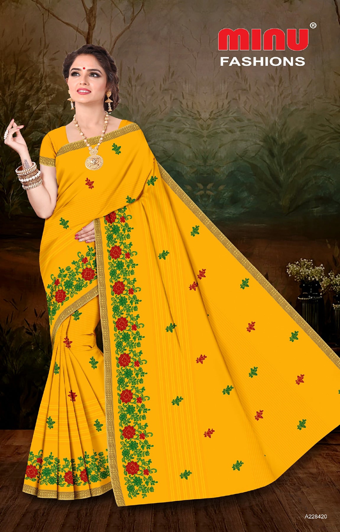 Embroidered Cotton Saree Play Store BP (Special Rate) - 8 Pcs Set