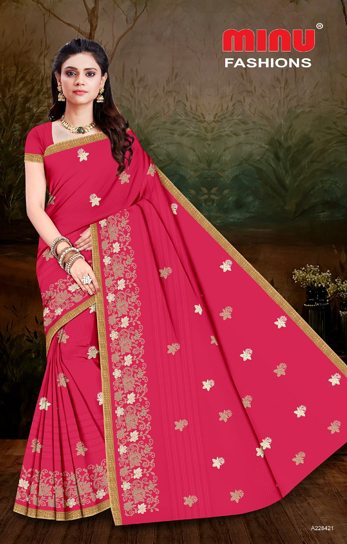 Embroidered Cotton Saree Play Store BP (Special Rate) - 8 Pcs Set