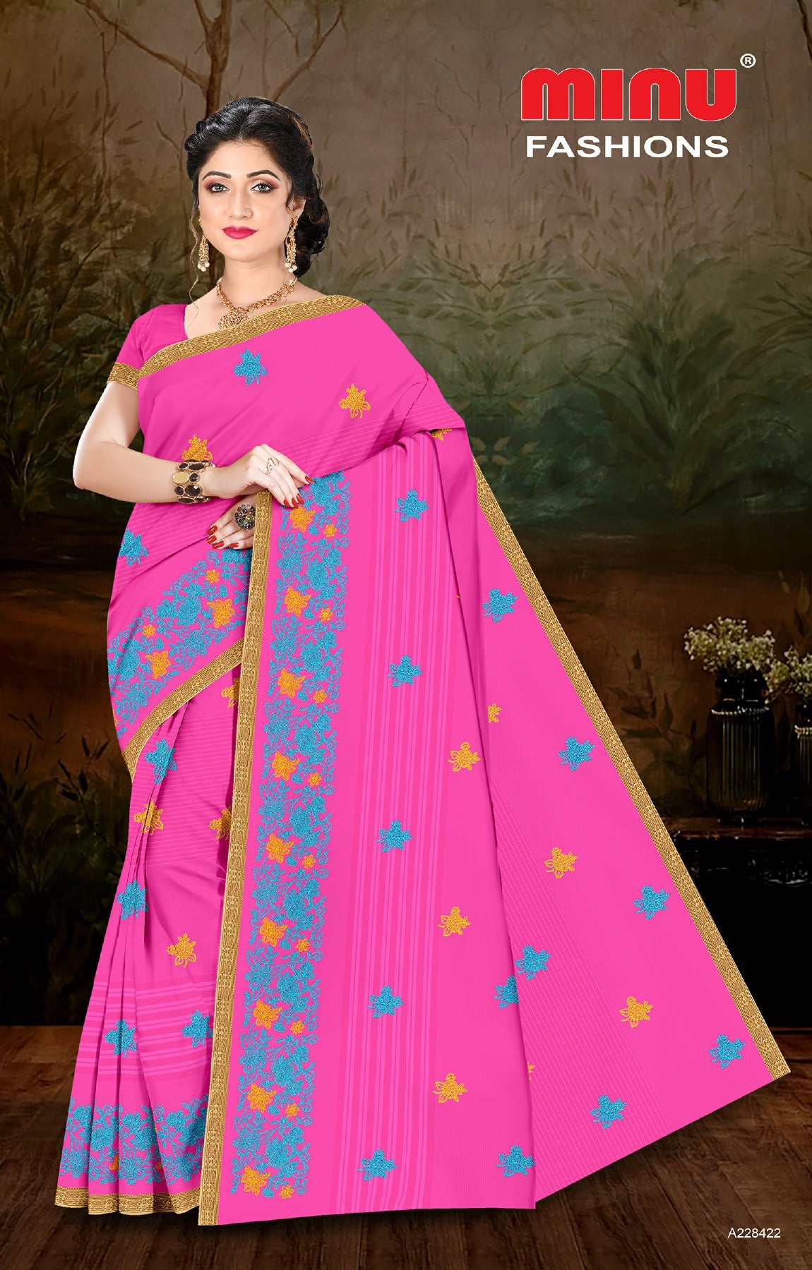 Embroidered Cotton Saree Play Store BP (Special Rate) - 8 Pcs Set