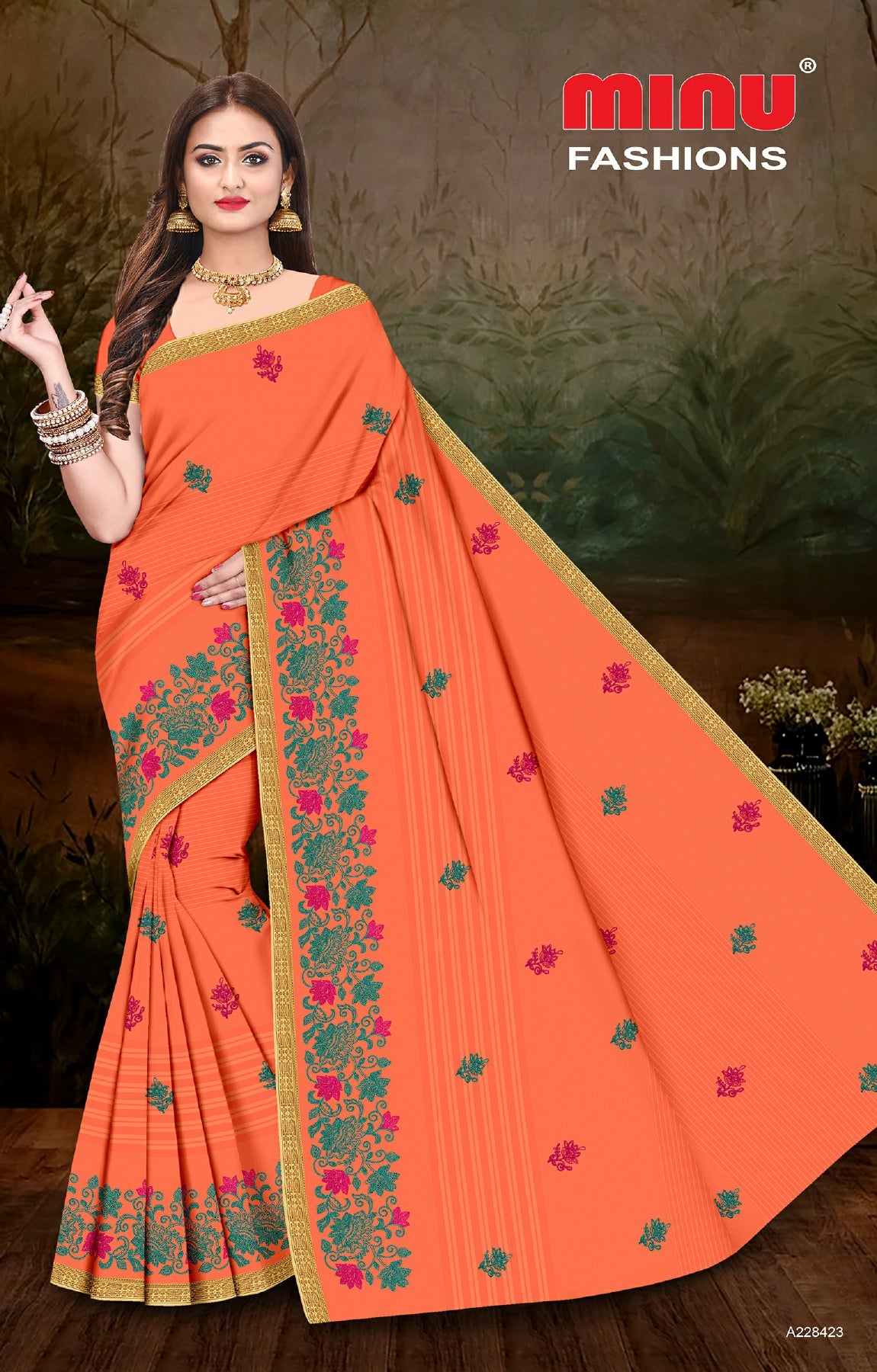 Embroidered Cotton Saree Play Store BP (Special Rate) - 8 Pcs Set