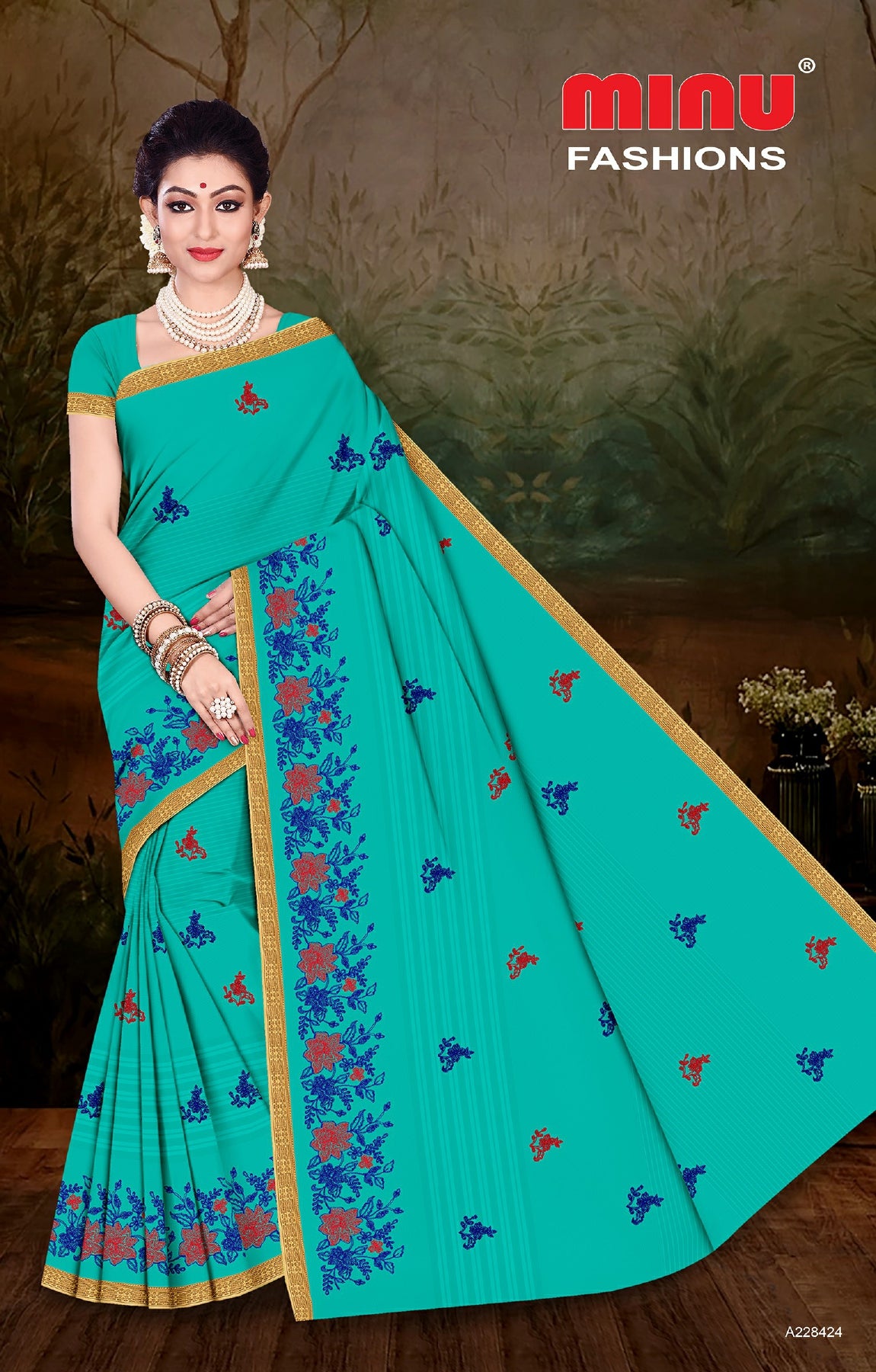 Embroidered Cotton Saree Play Store BP (Special Rate) - 8 Pcs Set