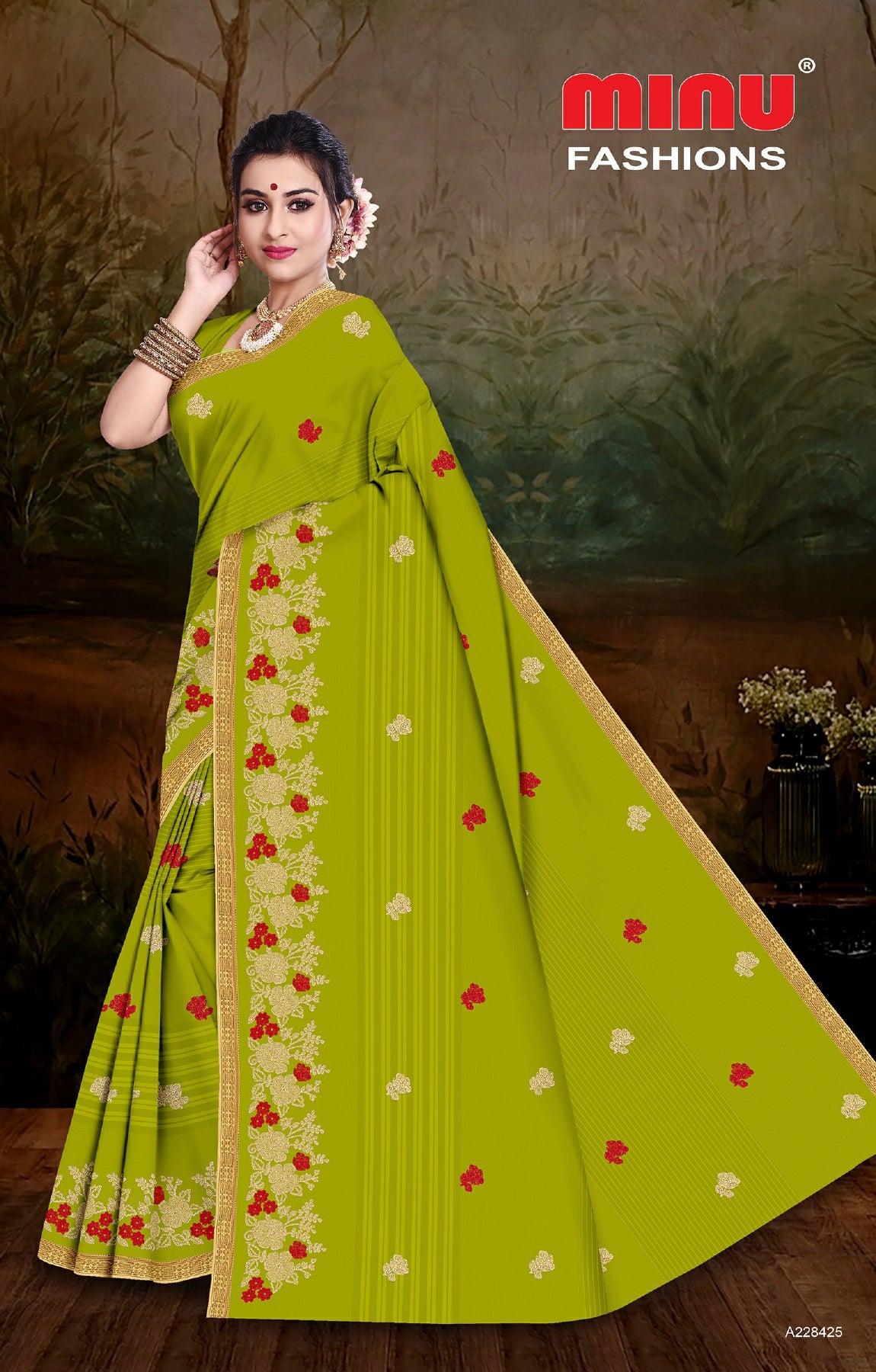 Embroidered Cotton Saree Play Store BP (Special Rate) - 8 Pcs Set