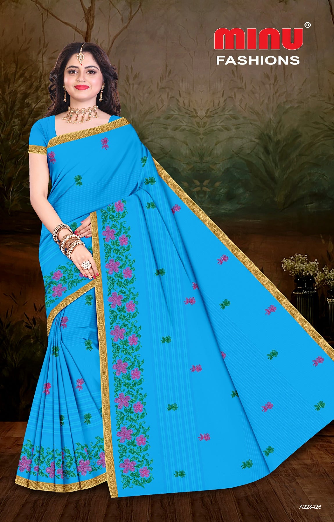 Embroidered Cotton Saree Play Store BP (Special Rate) - 8 Pcs Set