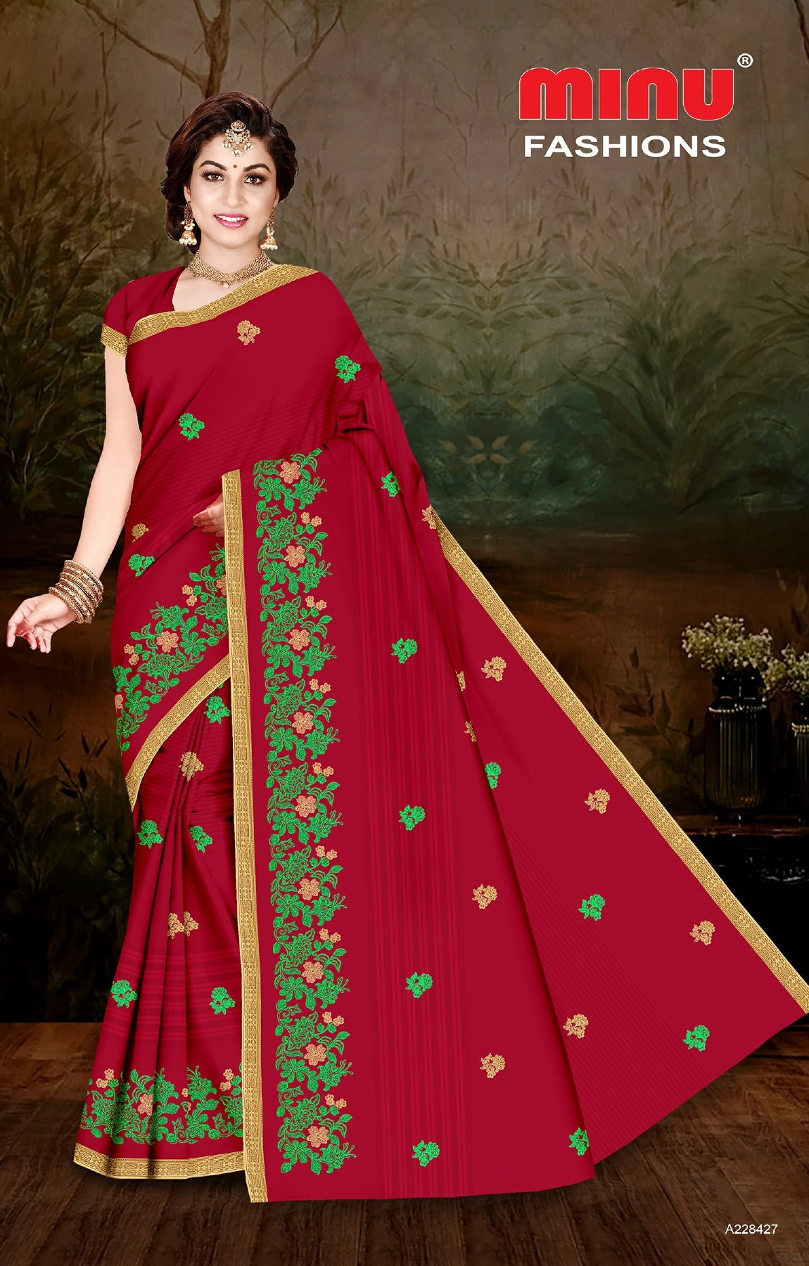 Embroidered Cotton Saree Play Store BP (Special Rate) - 8 Pcs Set