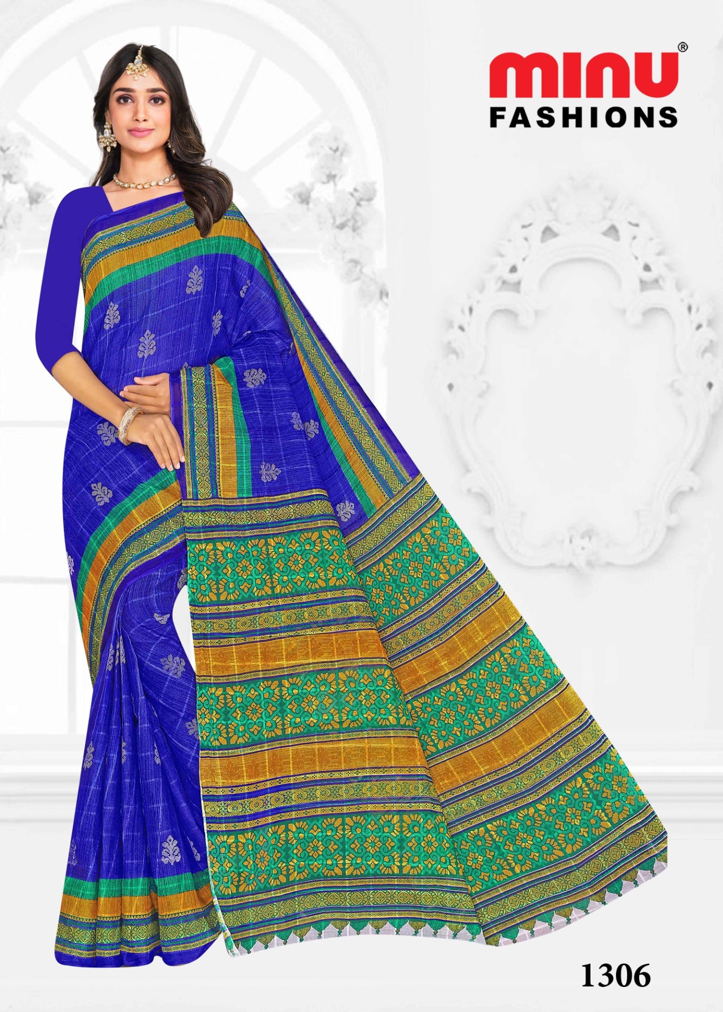 woman wearing colorful Cotton saree wholesale 