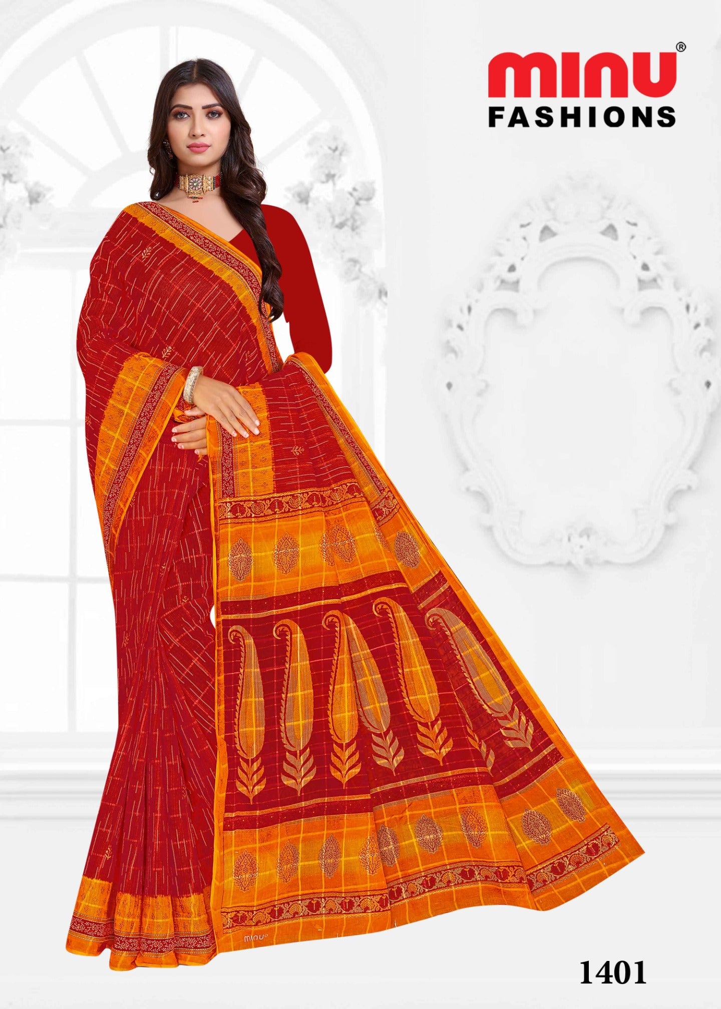 online image of woman wearing Cotton saree wholesale 