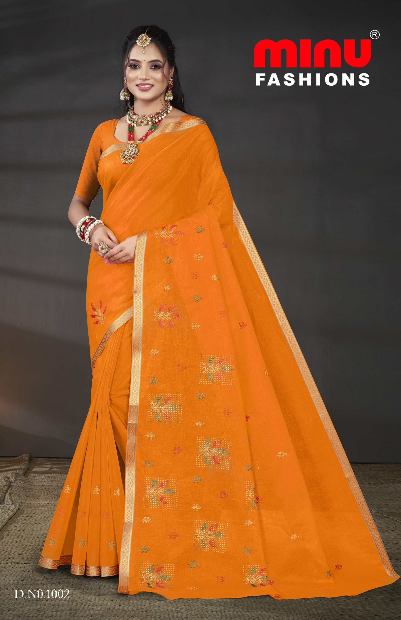 Embroidered Cotton Saree Pankhuri (Special Rate) - 08 Pcs Set