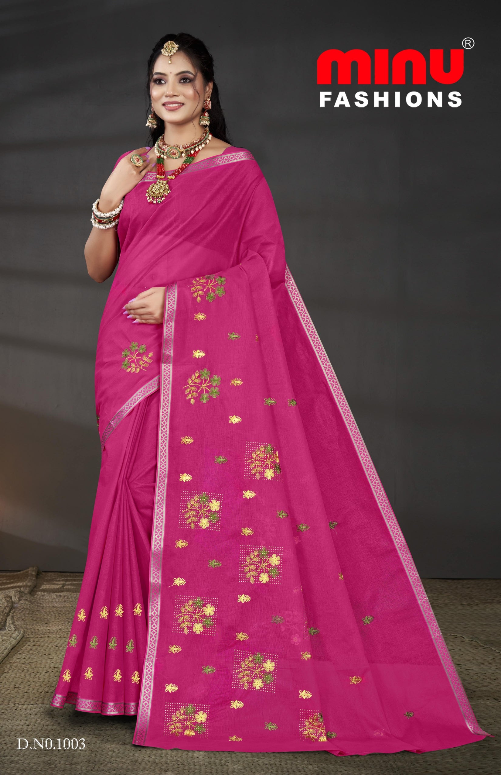 Embroidered Cotton Saree Pankhuri (Special Rate) - 08 Pcs Set