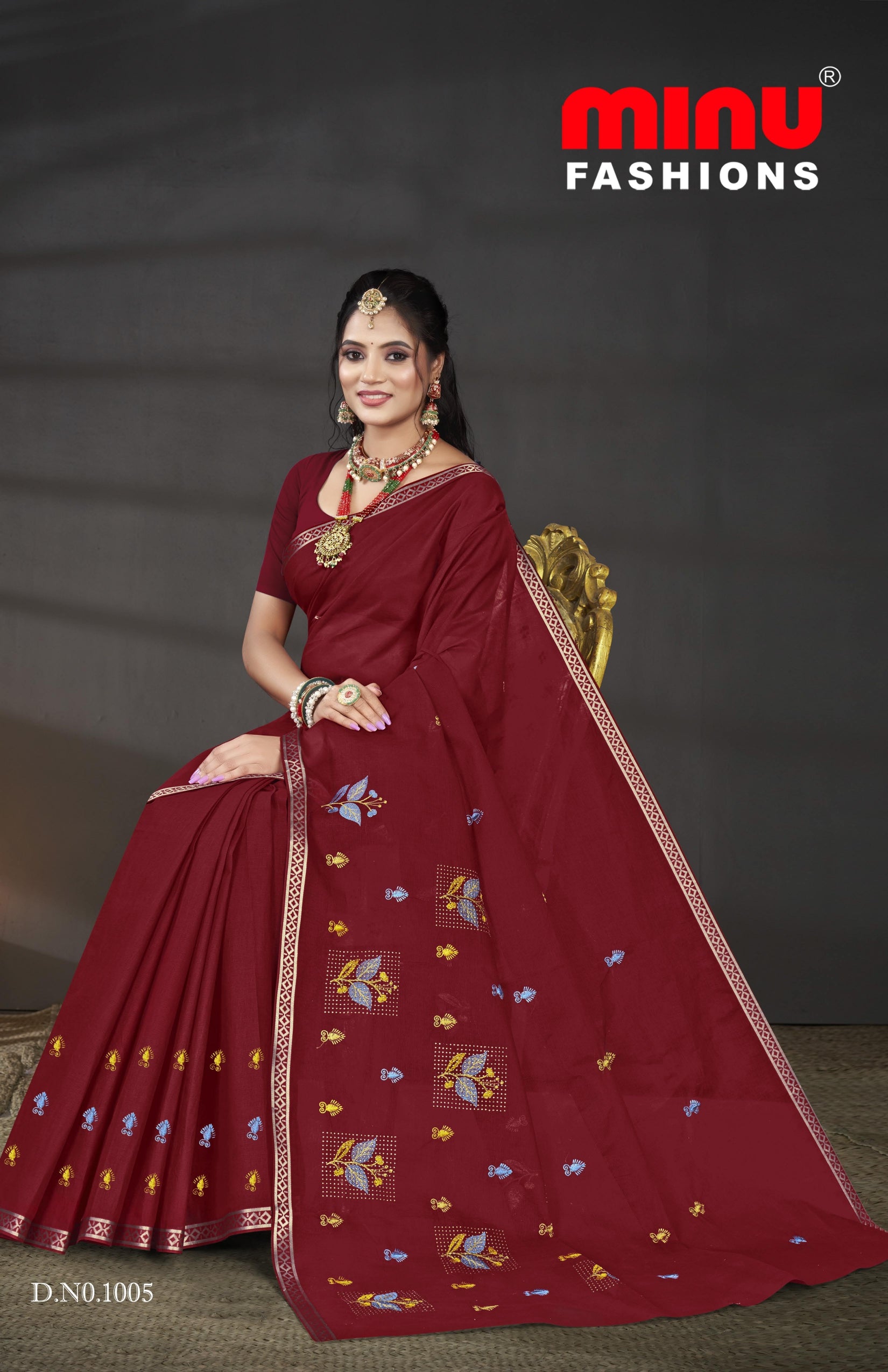 Embroidered Cotton Saree Pankhuri (Special Rate) - 08 Pcs Set
