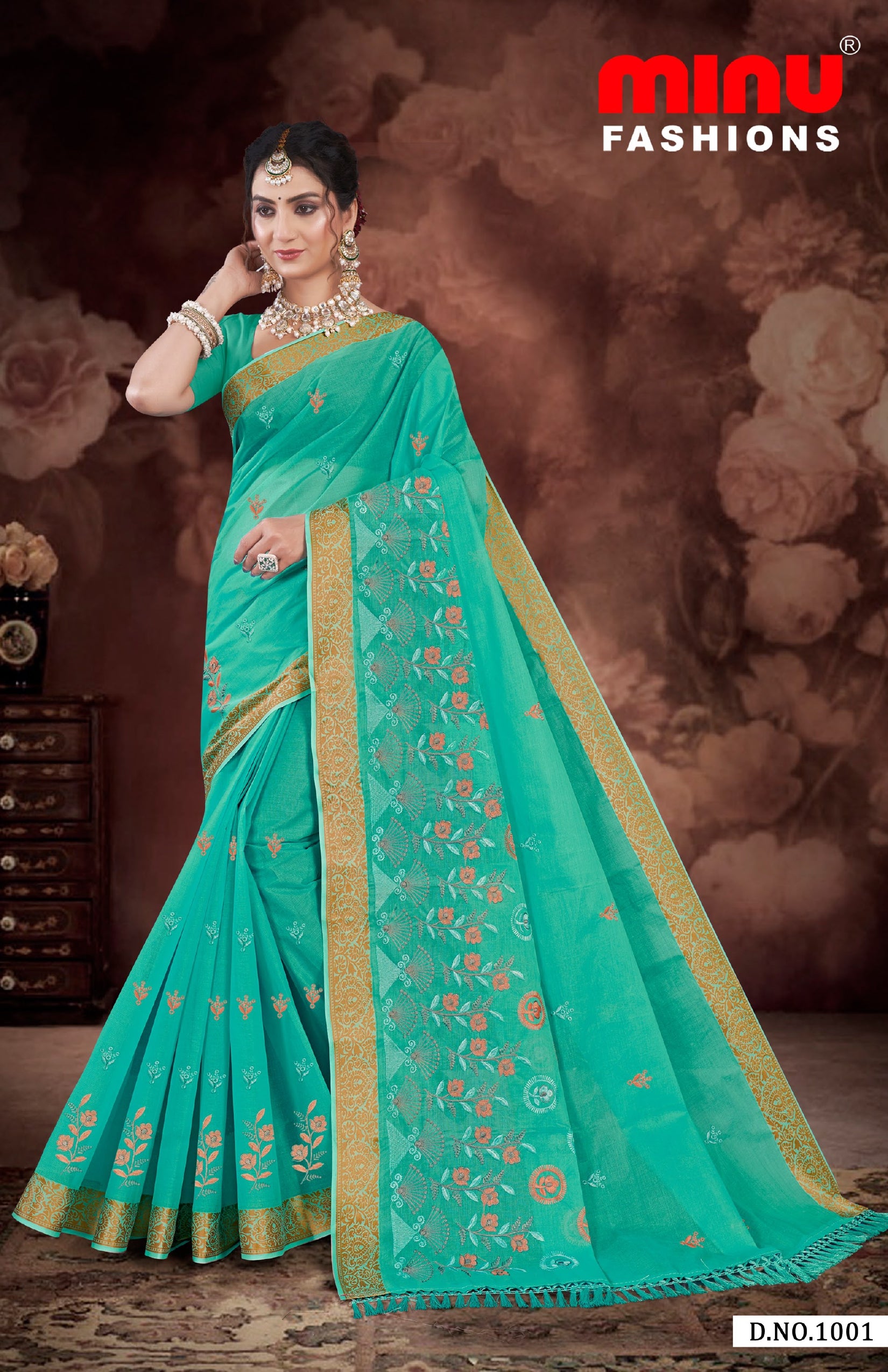 Embroidered Cotton Saree Parinda (Special Rate) - 08 Pcs Set