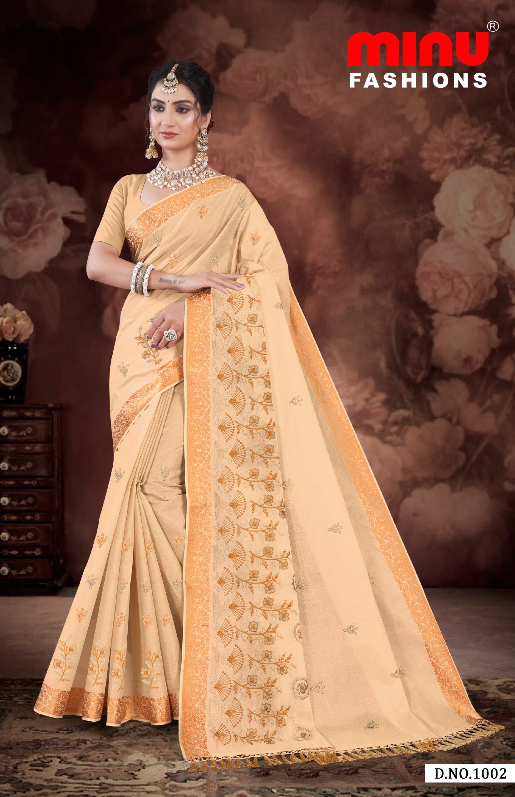 Embroidered Cotton Saree Parinda (Special Rate) - 08 Pcs Set