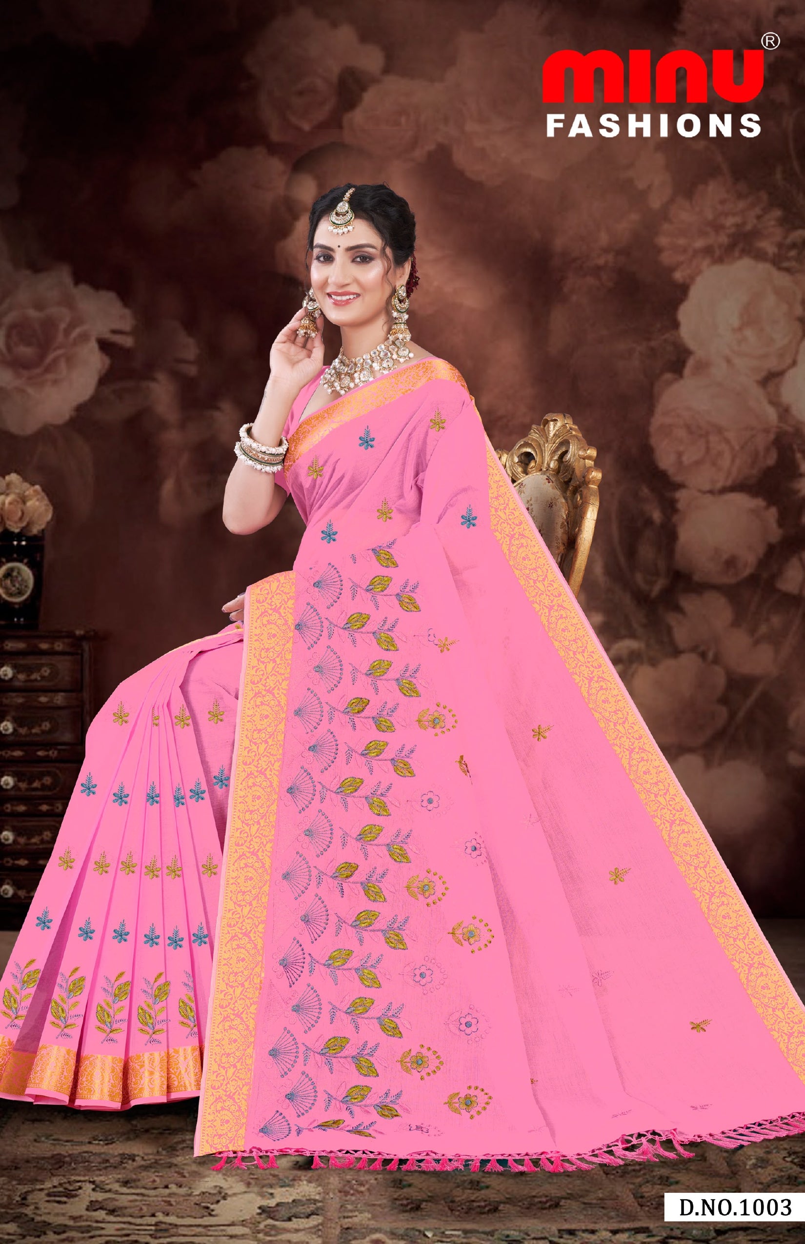 Embroidered Cotton Saree Parinda (Special Rate) - 08 Pcs Set