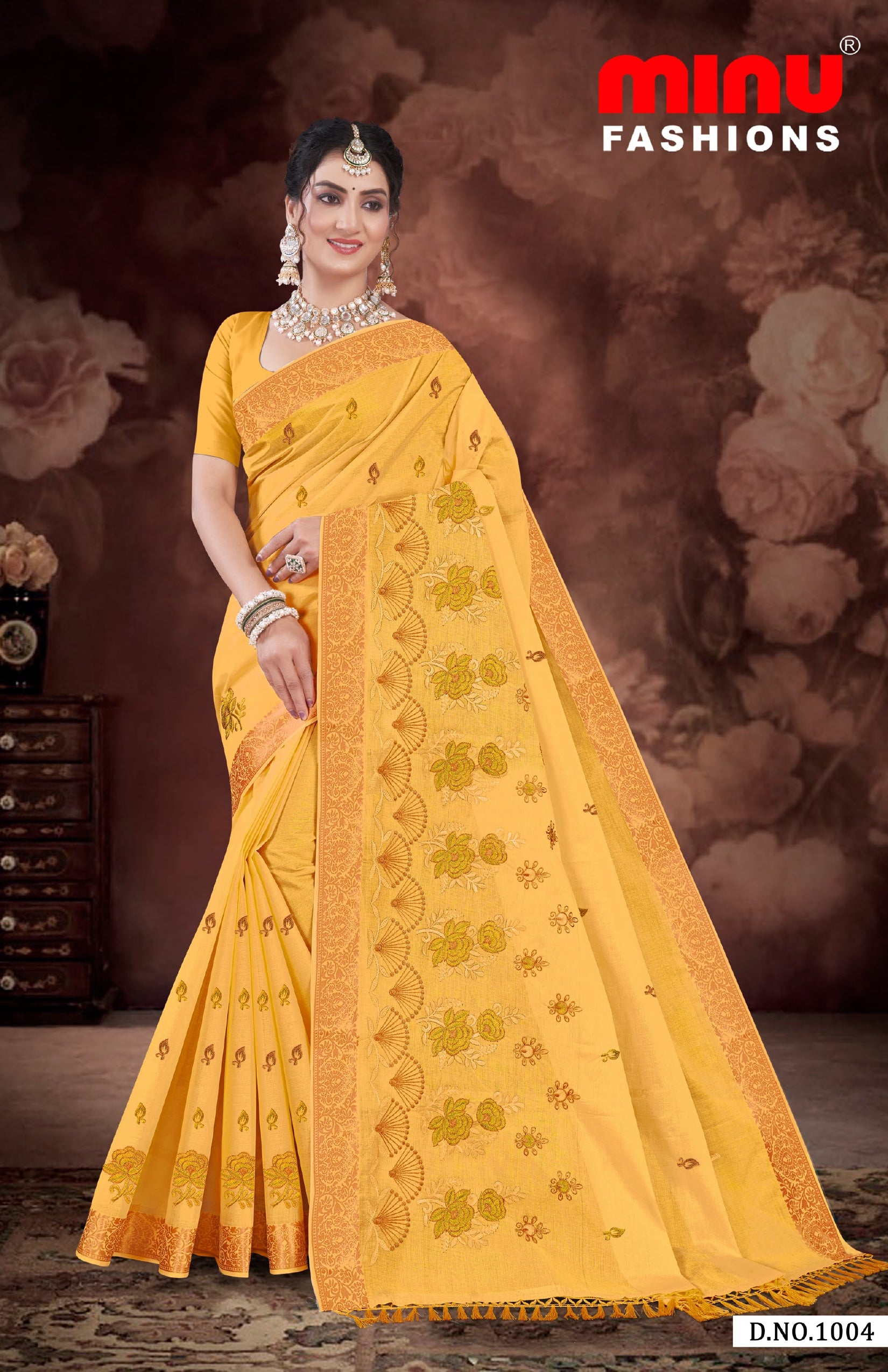 Embroidered Cotton Saree Parinda (Special Rate) - 08 Pcs Set