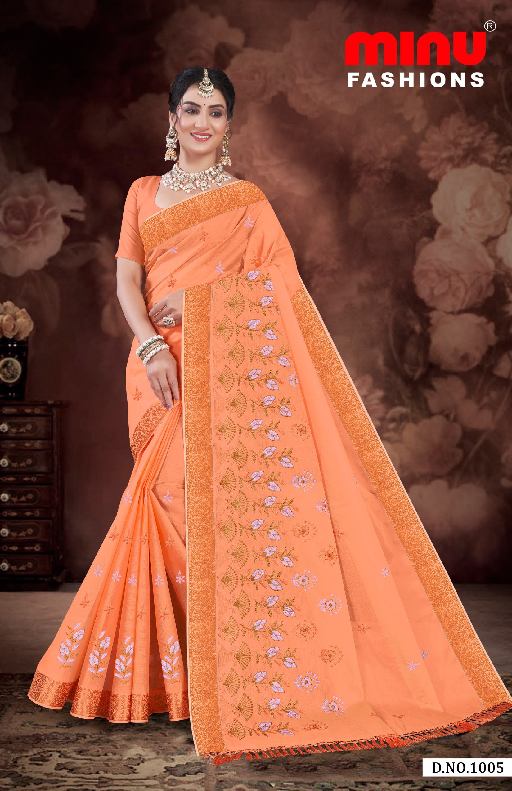 Embroidered Cotton Saree Parinda (Special Rate) - 08 Pcs Set