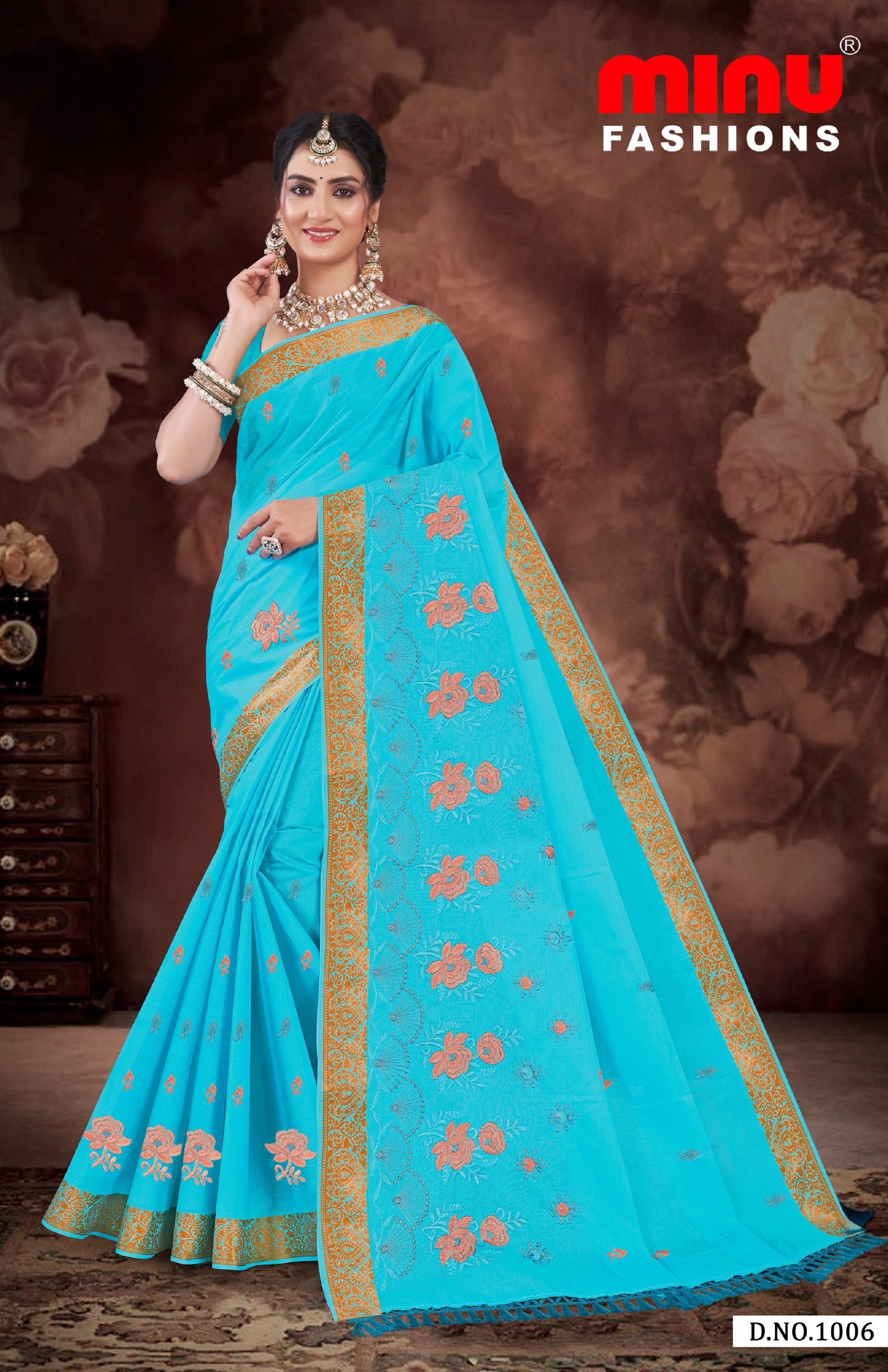 Embroidered Cotton Saree Parinda (Special Rate) - 08 Pcs Set