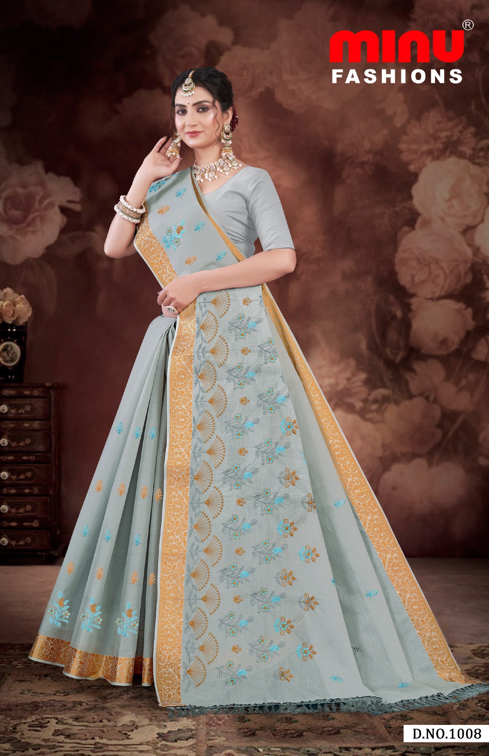 Embroidered Cotton Saree Parinda (Special Rate) - 08 Pcs Set