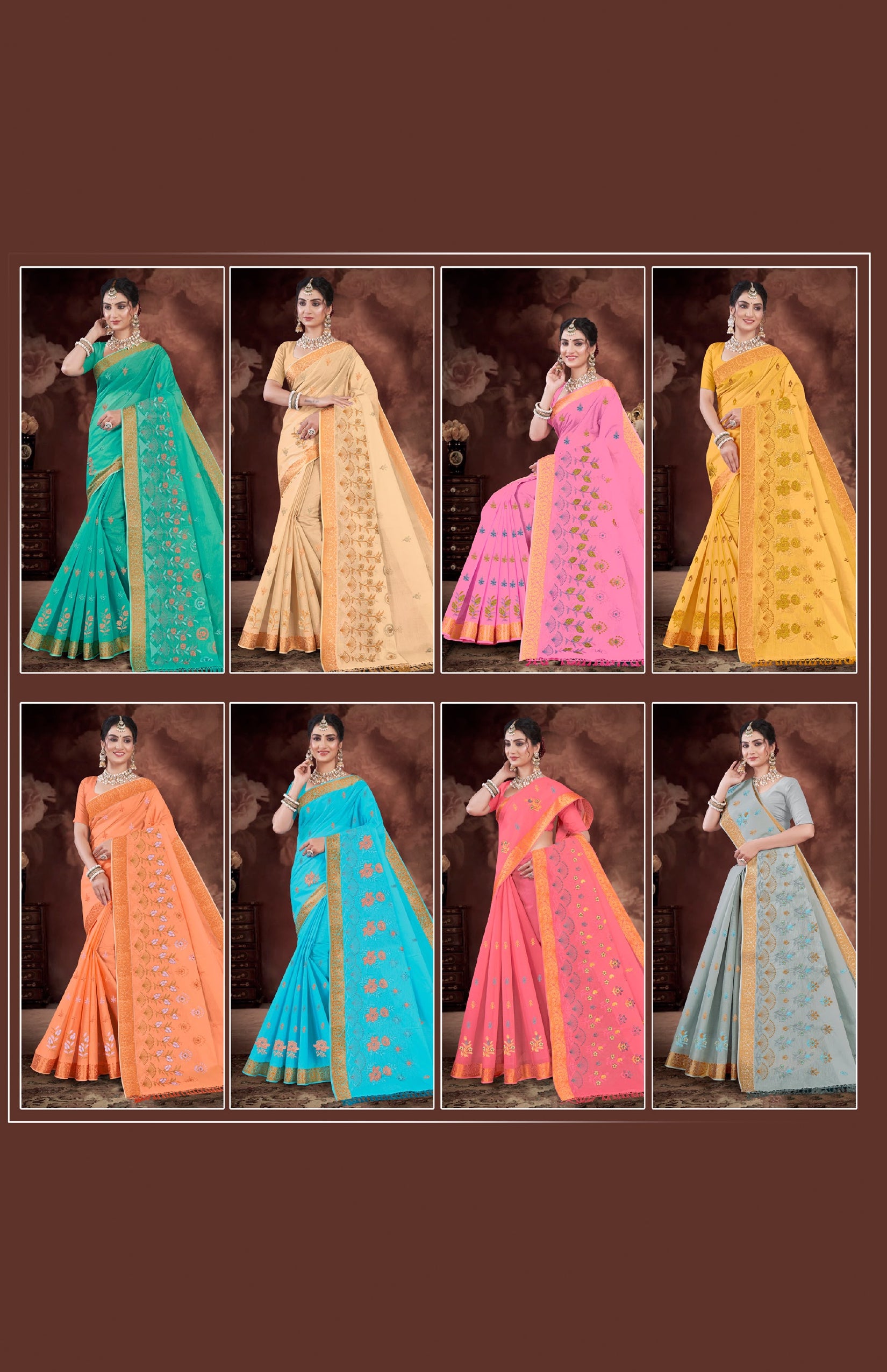 Embroidered Cotton Saree Parinda (Special Rate) - 08 Pcs Set