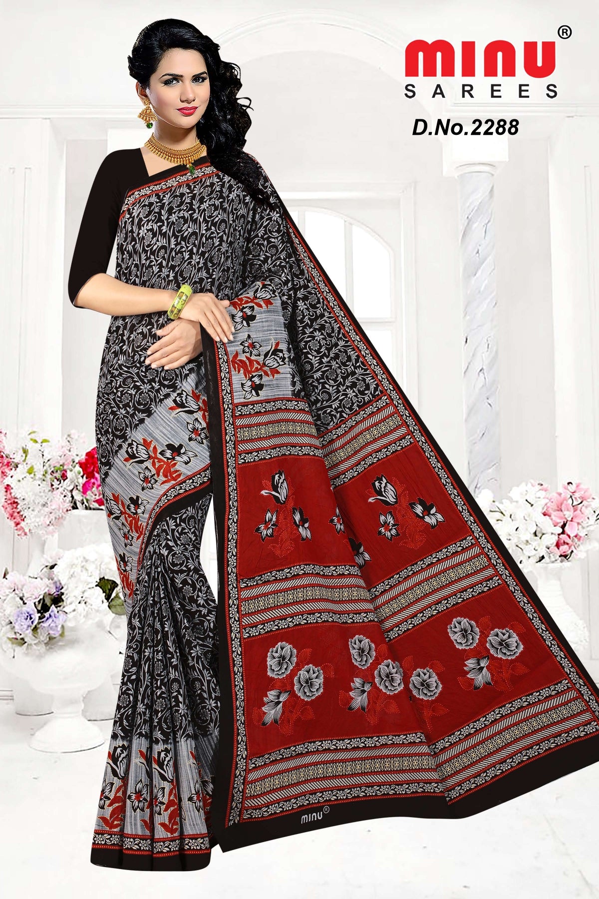 Woman wearing printed saree at best rates