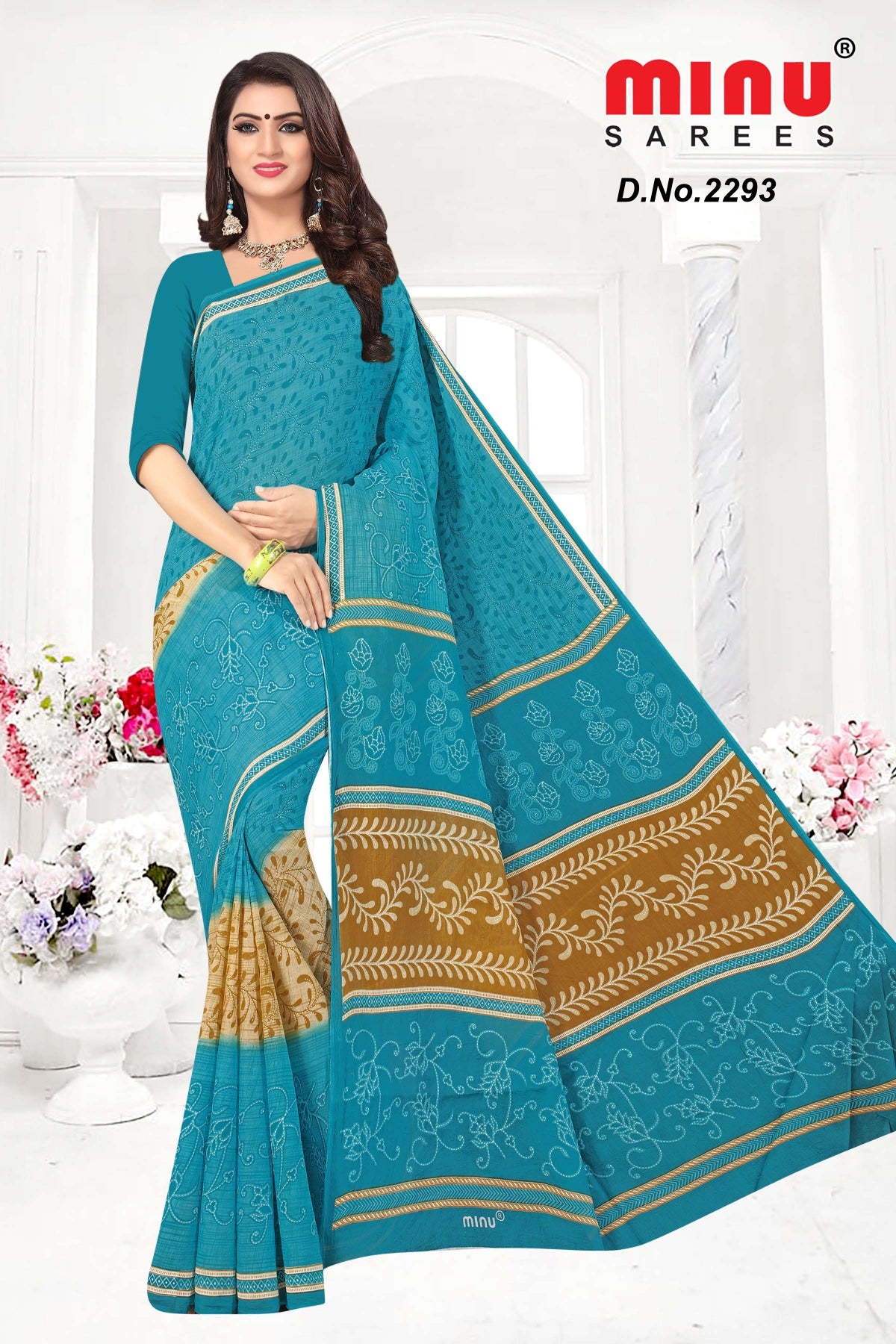 Blue color printed saree for online sale