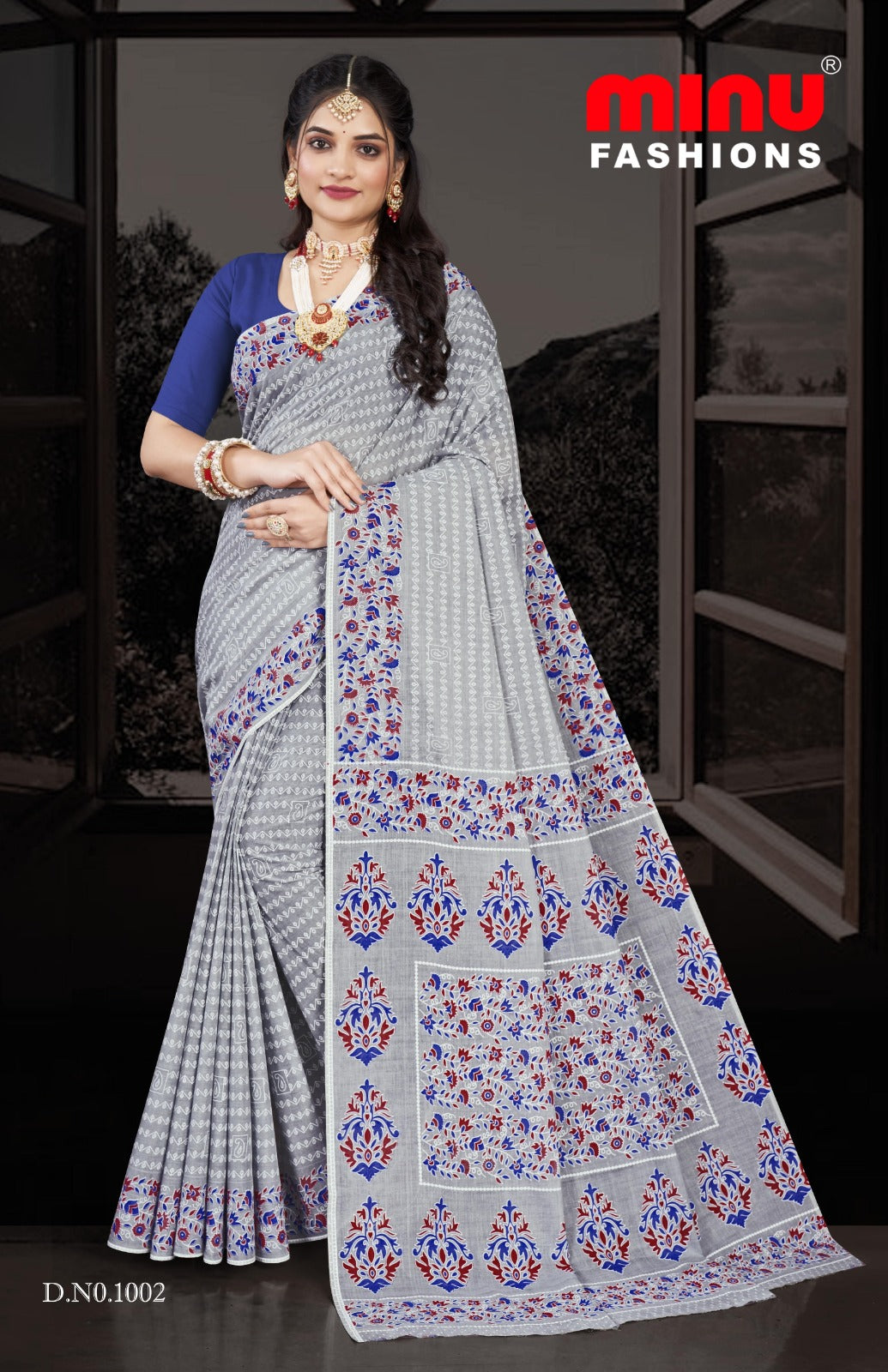 Printed Cotton Saree Pestal Beauty - 8 Pcs Set
