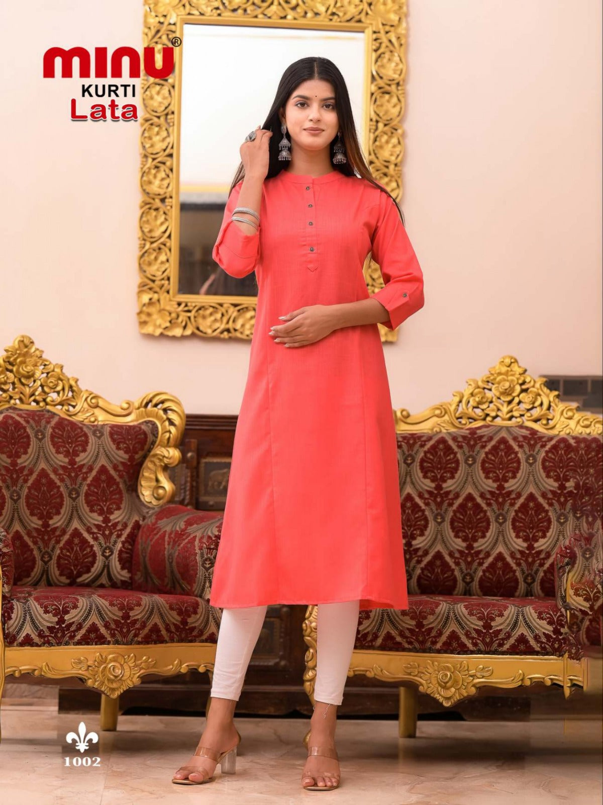 Printed Cotton Long Kurti Lata - 4 Pcs Set