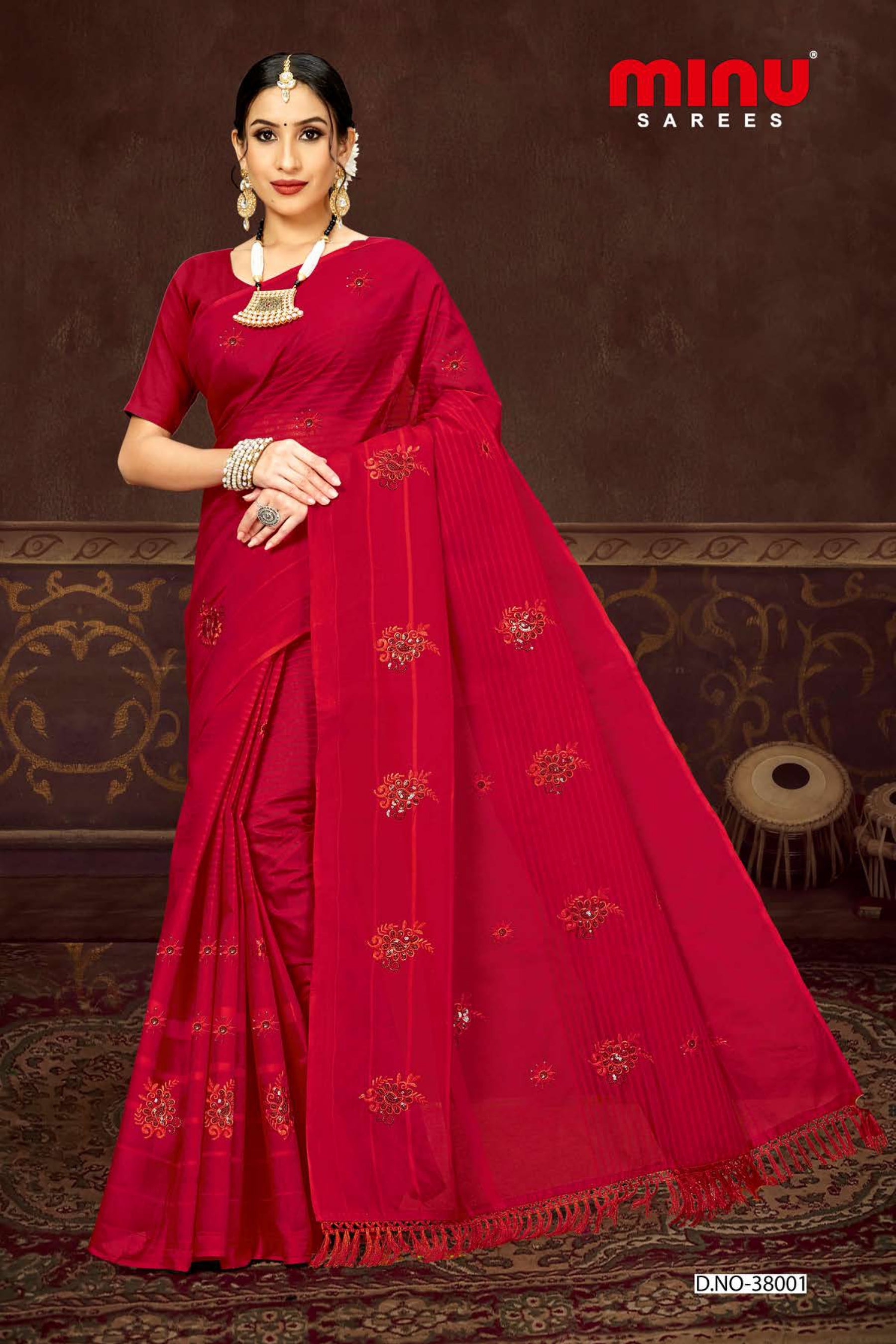 Red embroidery sarees with price for sale 