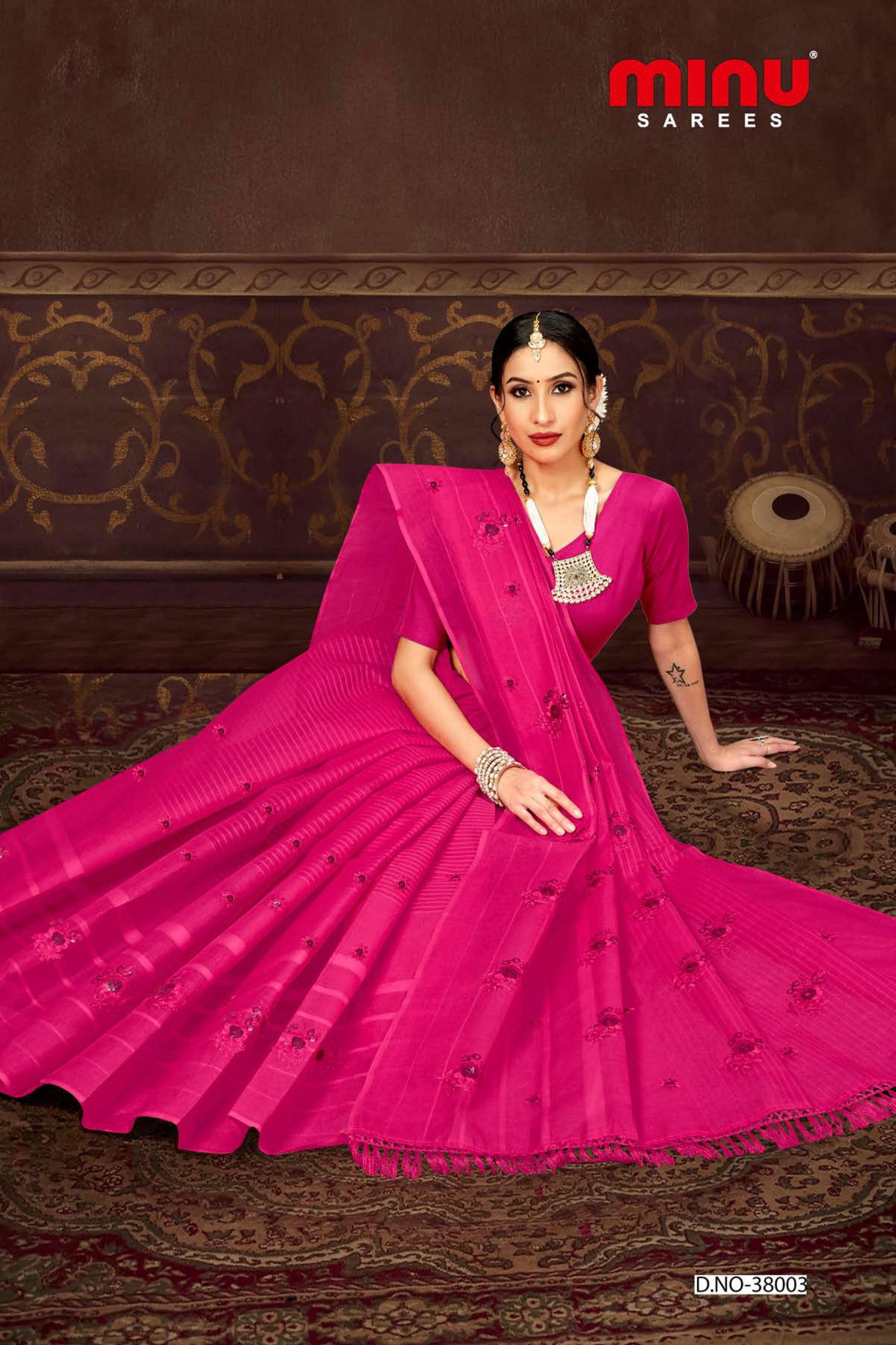 Pink cotton embroidered saree for wholesale online 