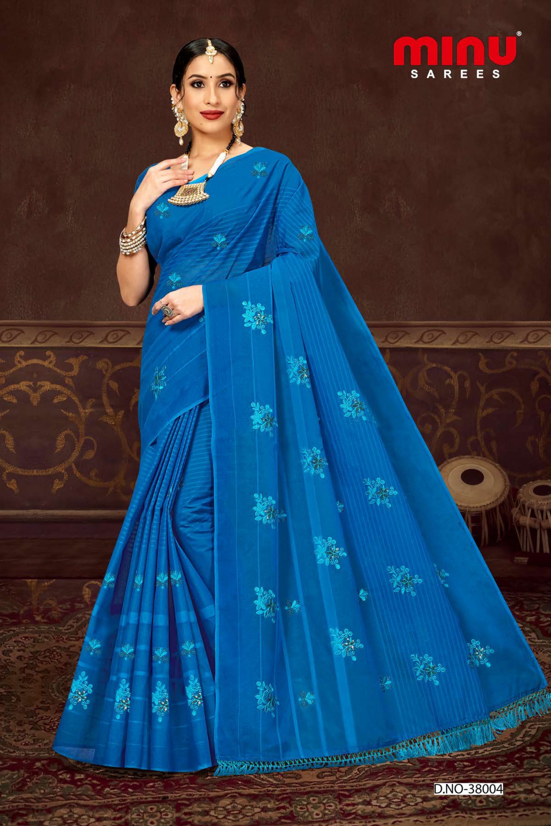 Blue embroidery saree wholesale for online resellers