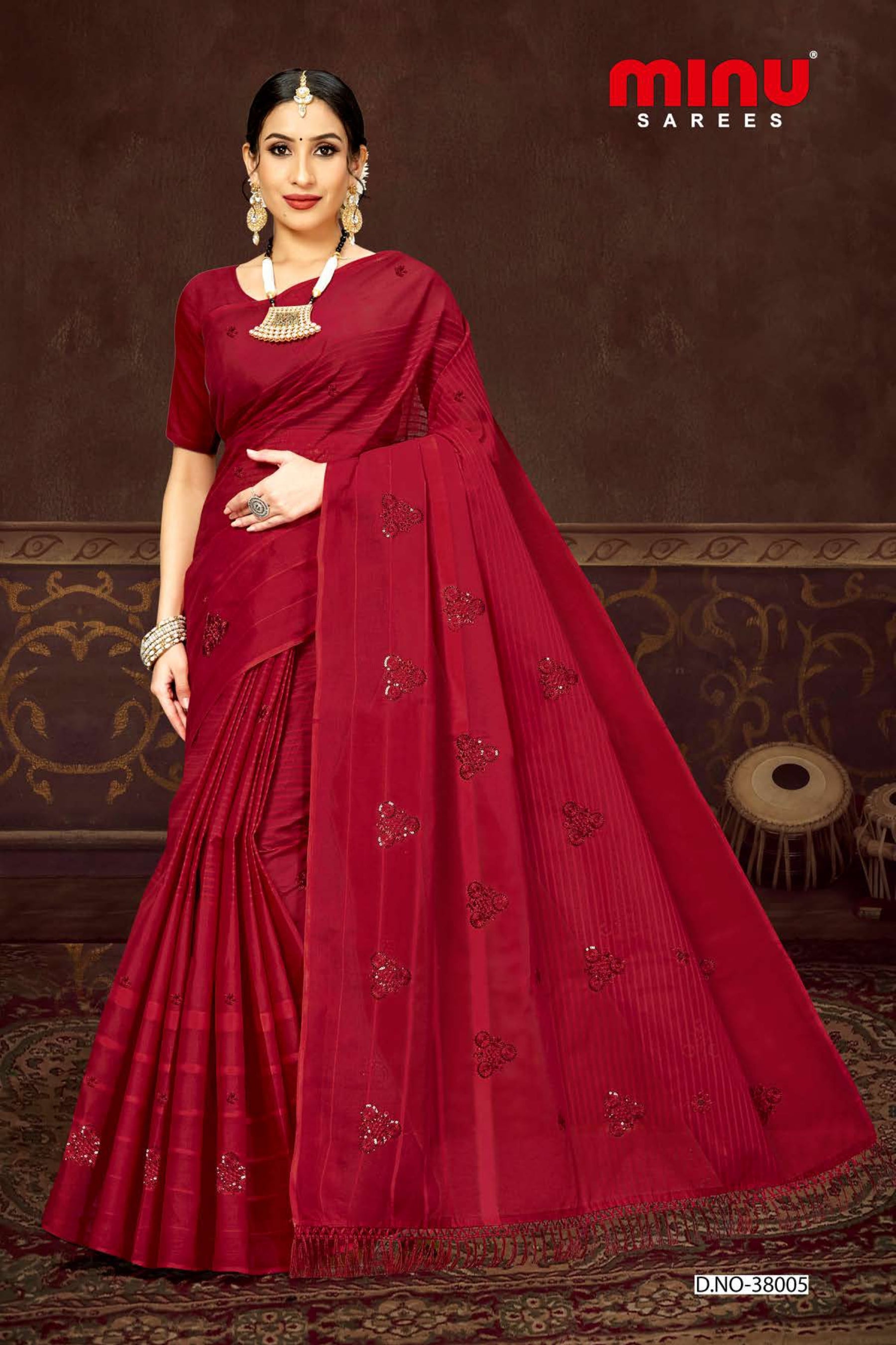 Bold and classy red embroidered cotton saree online India