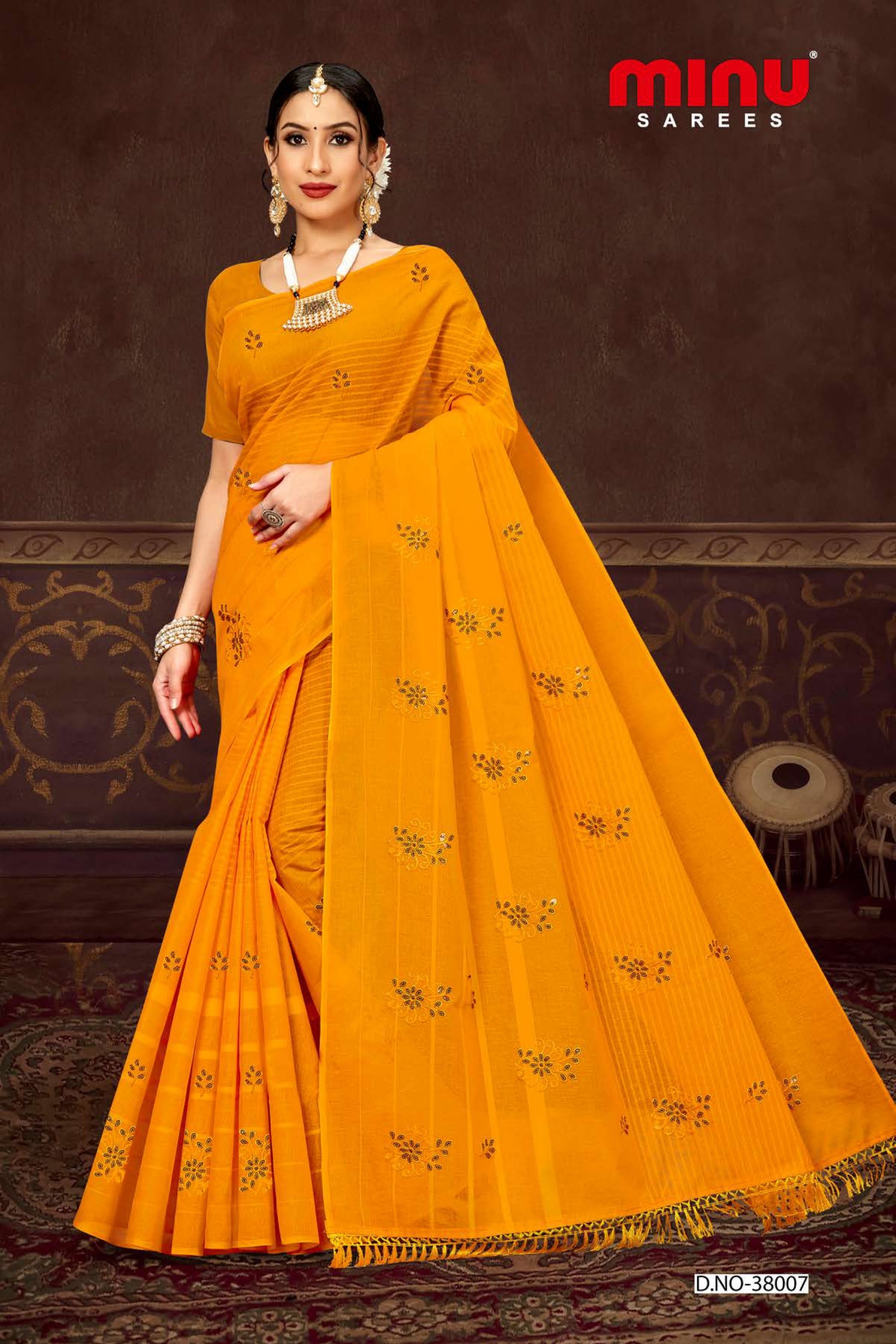 Orange designer saree wearing woman online image 
