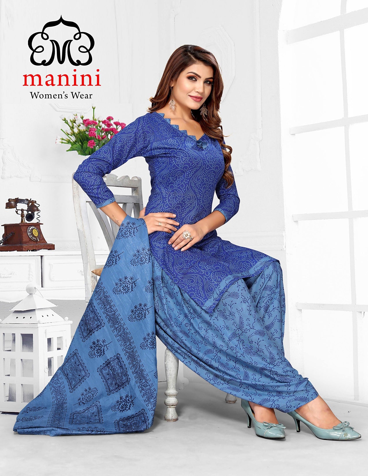 Blue Unstitched Ladies Salwar Suits at affordable prices 