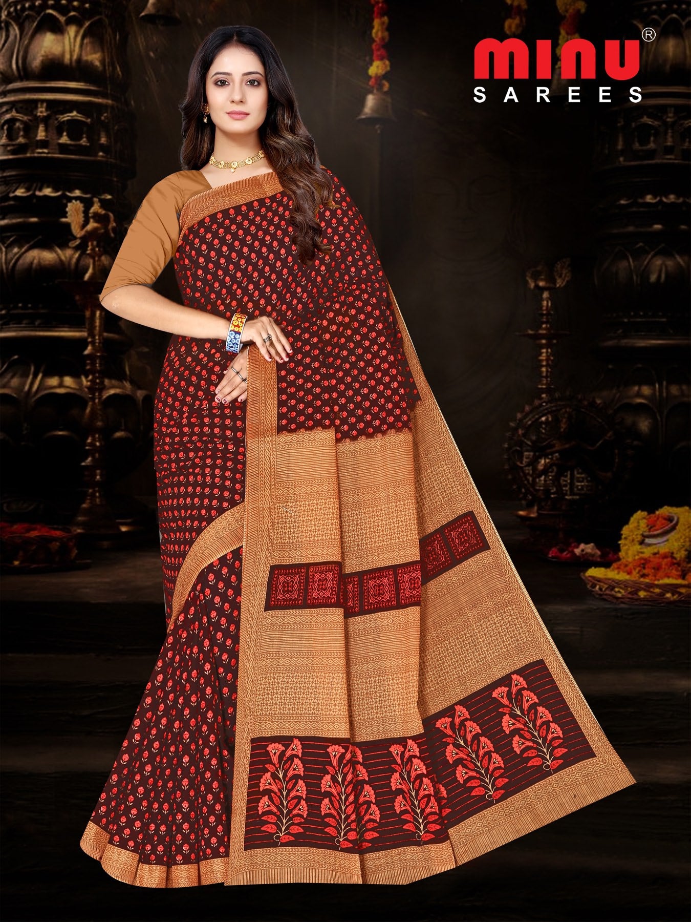 Women's cotton printed sarees at wholesale prices