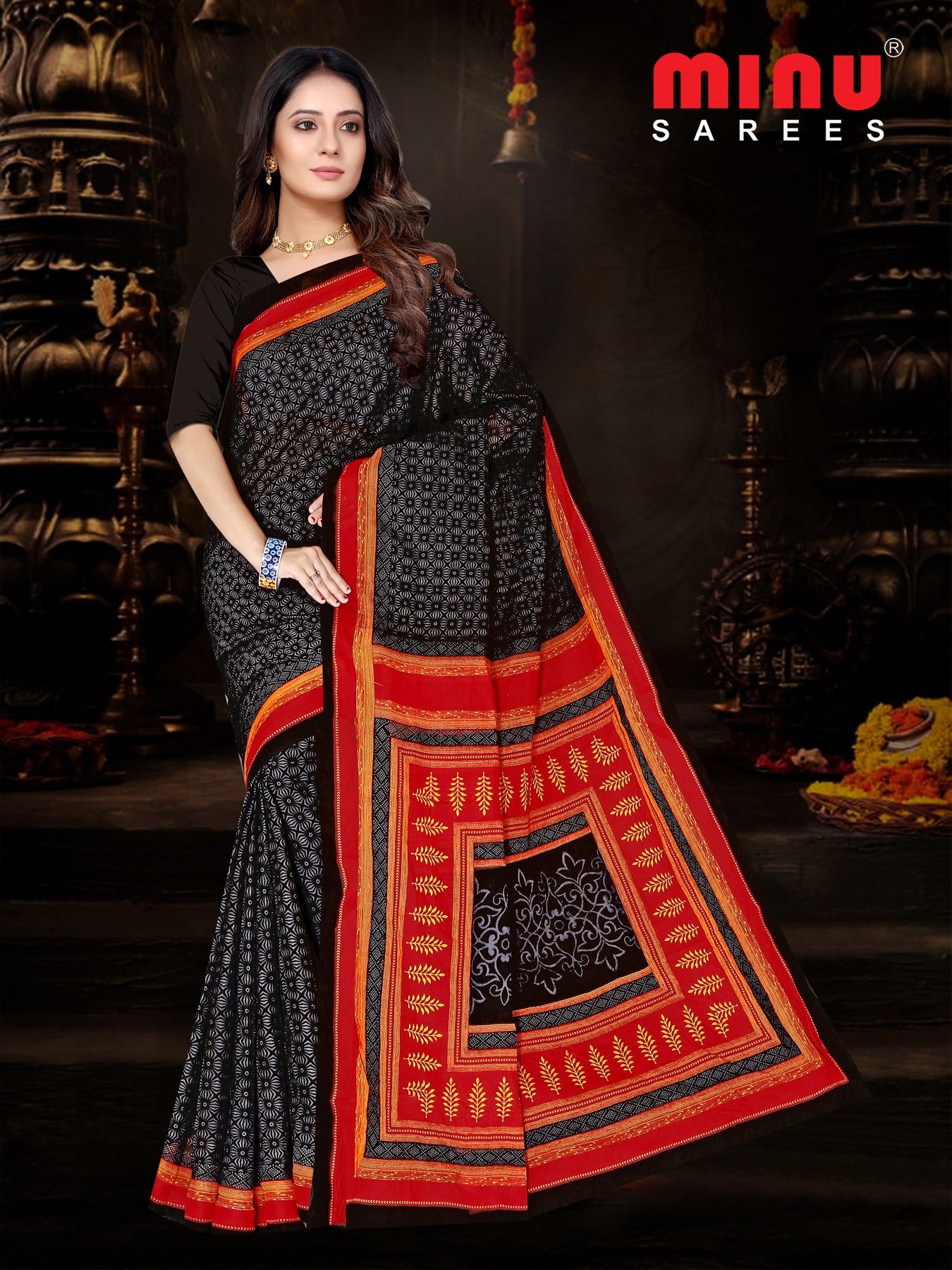  woman wearing bold and classy cotton saree