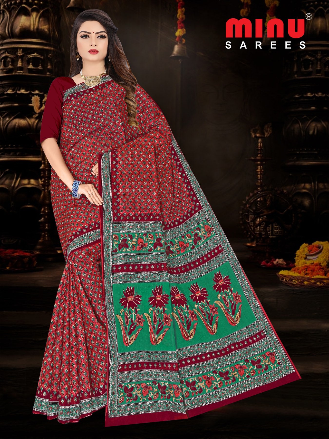 Designer cotton saree wearing woman