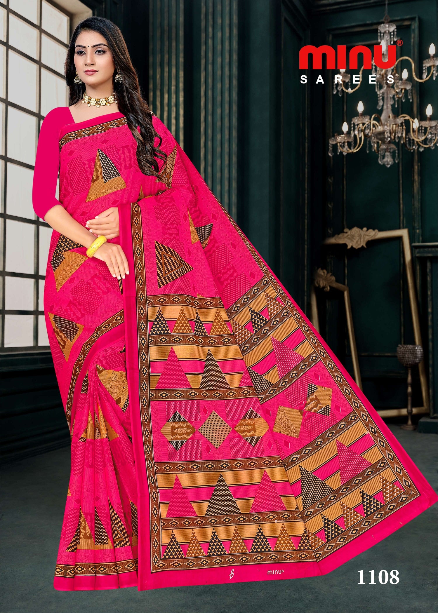 Red printed cotton saree for women and girls