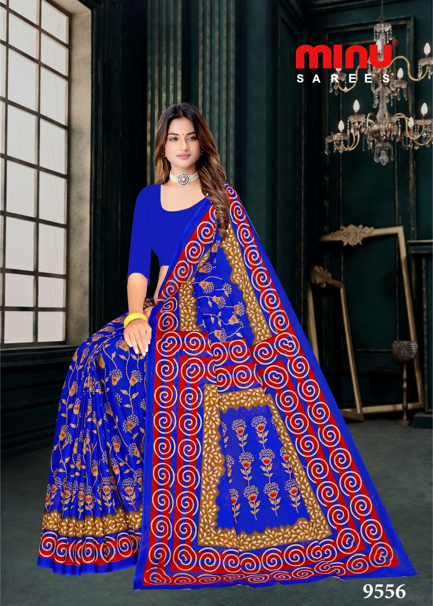 Blue color printed saree at wholesale prices online 
